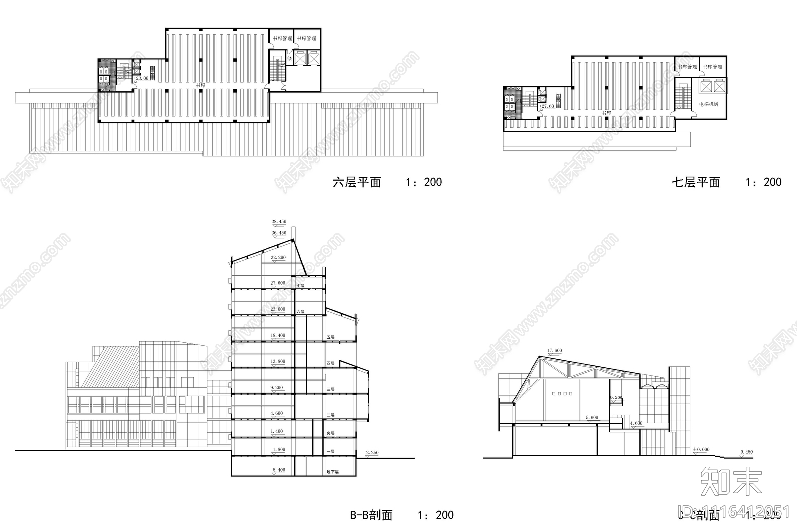 合肥图书馆平立面建筑图施工图cad施工图下载【ID:1116412051】