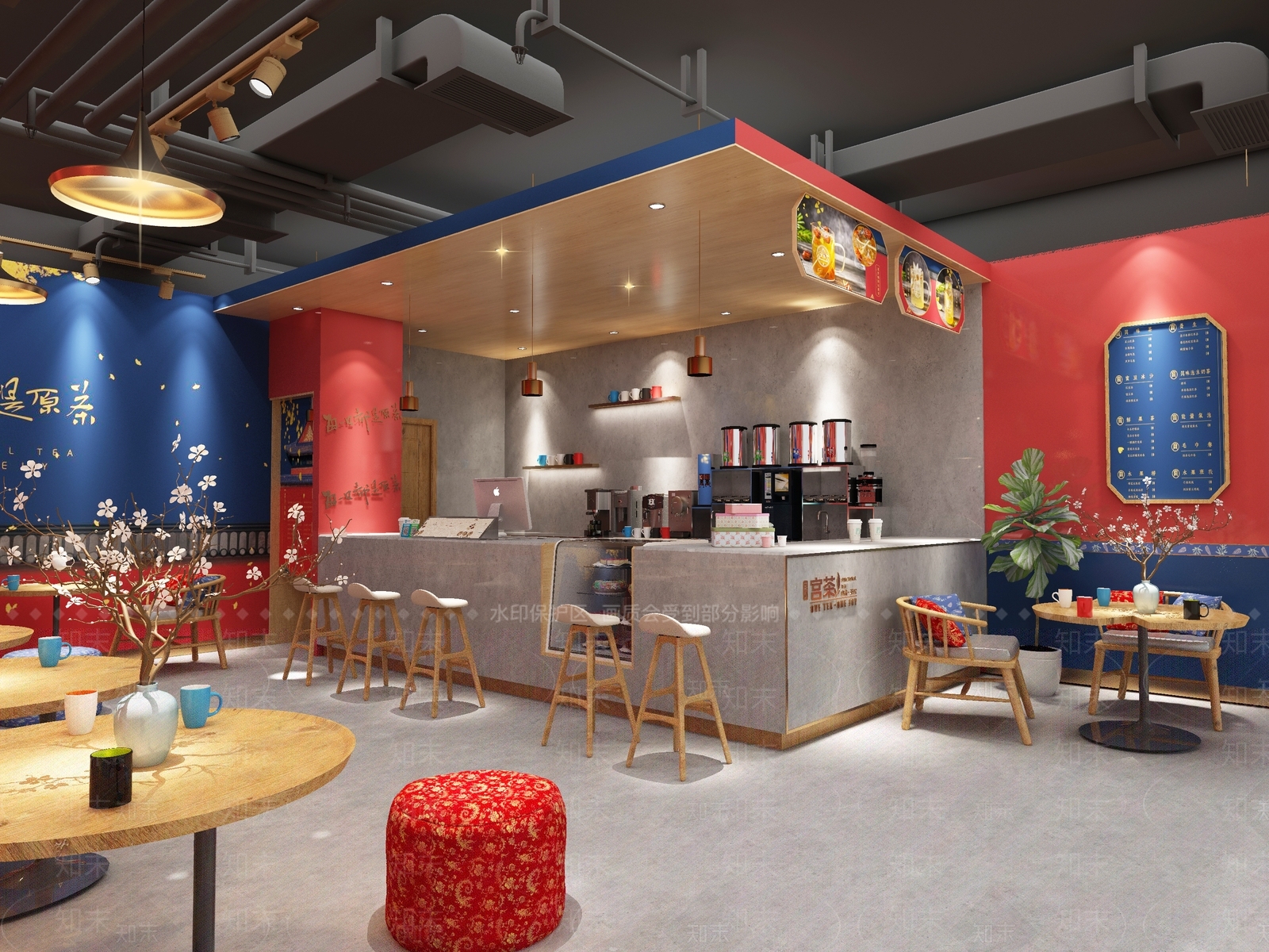 现代国潮风奶茶店3D模型下载【ID:1116415249】