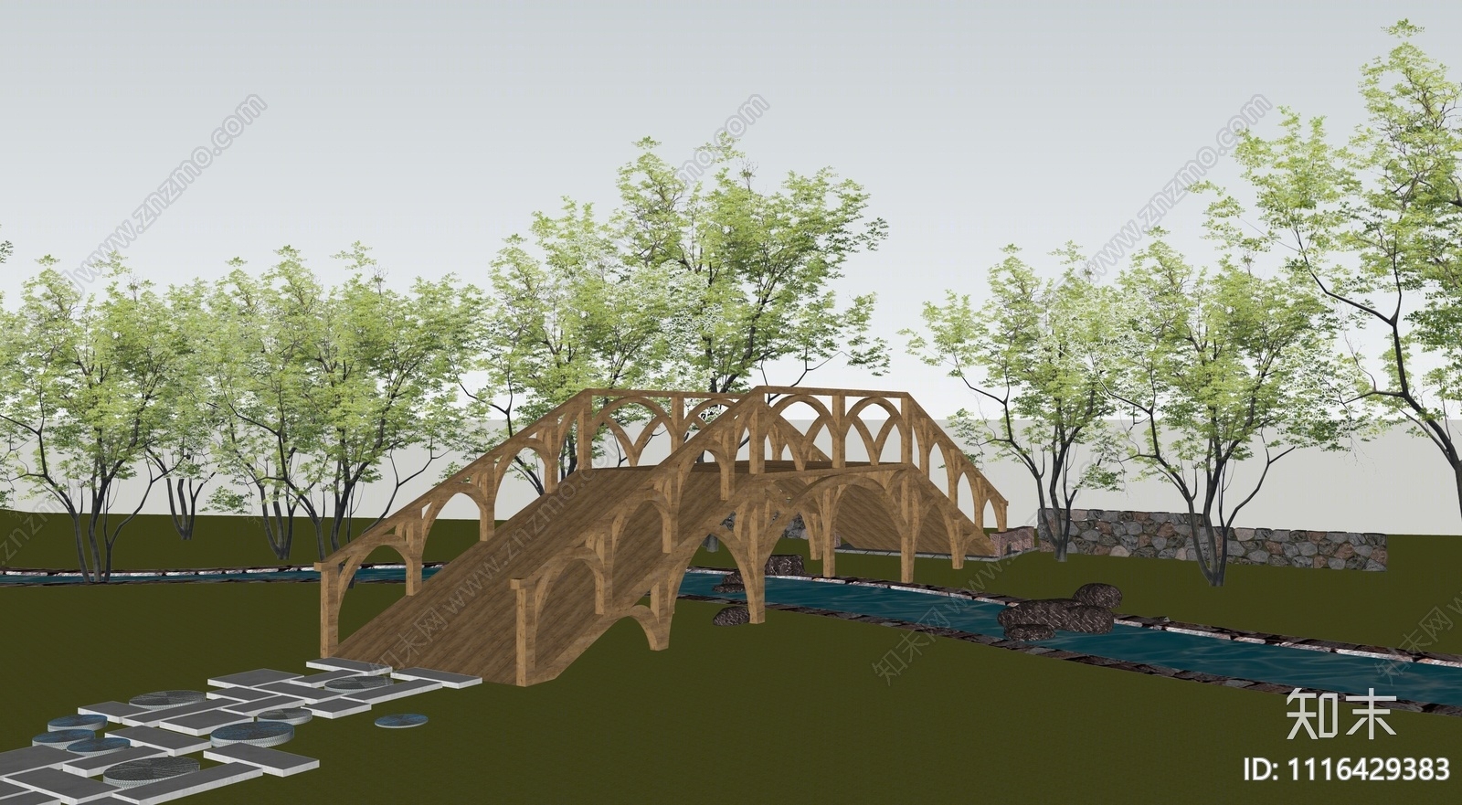 现代景观桥SU模型下载【ID:1116429383】