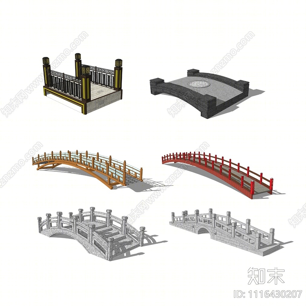 中式景观桥SU模型下载【ID:1116430207】