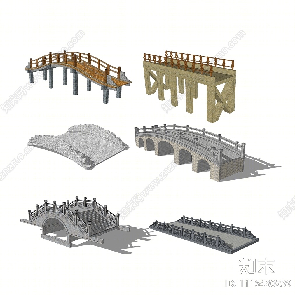 中式景观桥SU模型下载【ID:1116430239】