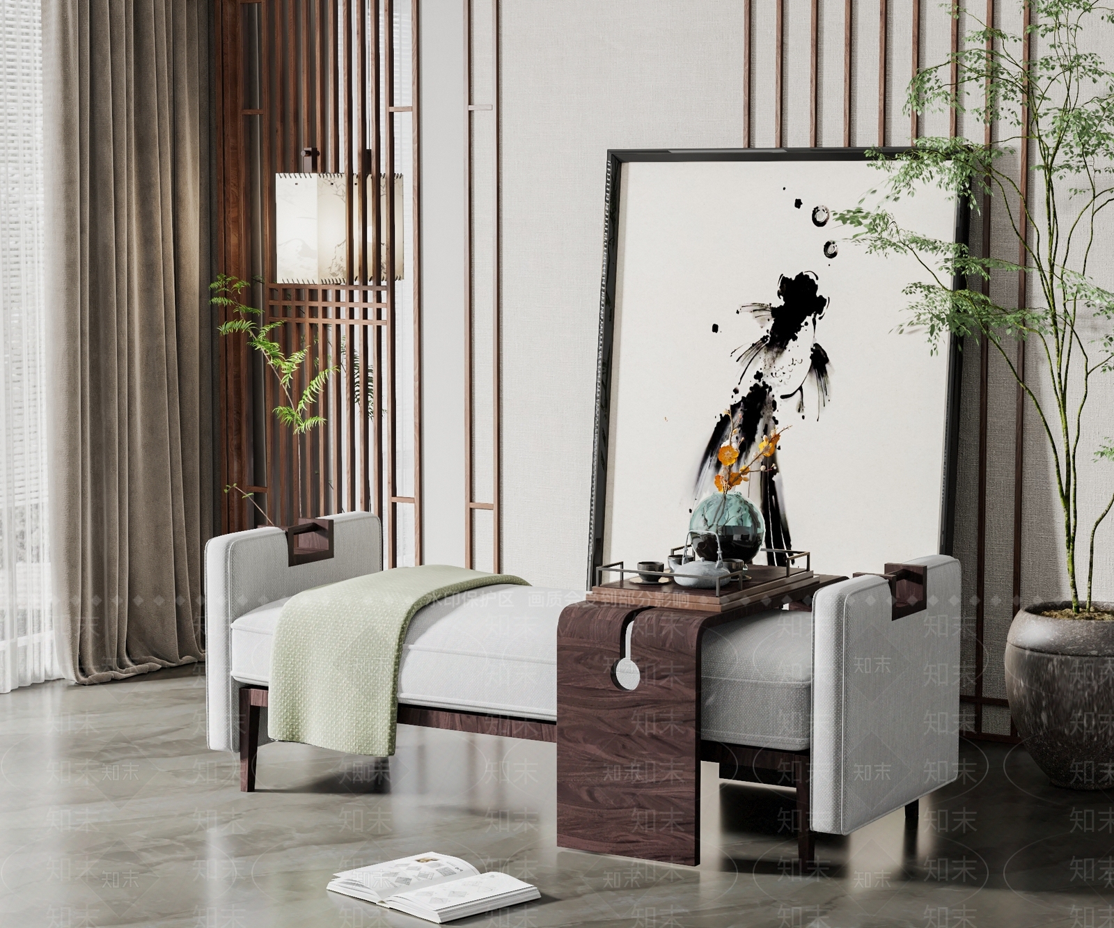 新中式床尾凳3D模型下载【ID:1116431009】