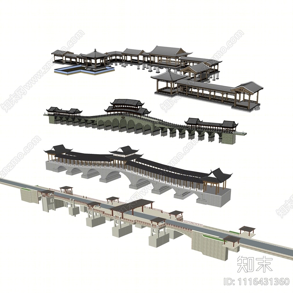 中式景观桥SU模型下载【ID:1116431360】