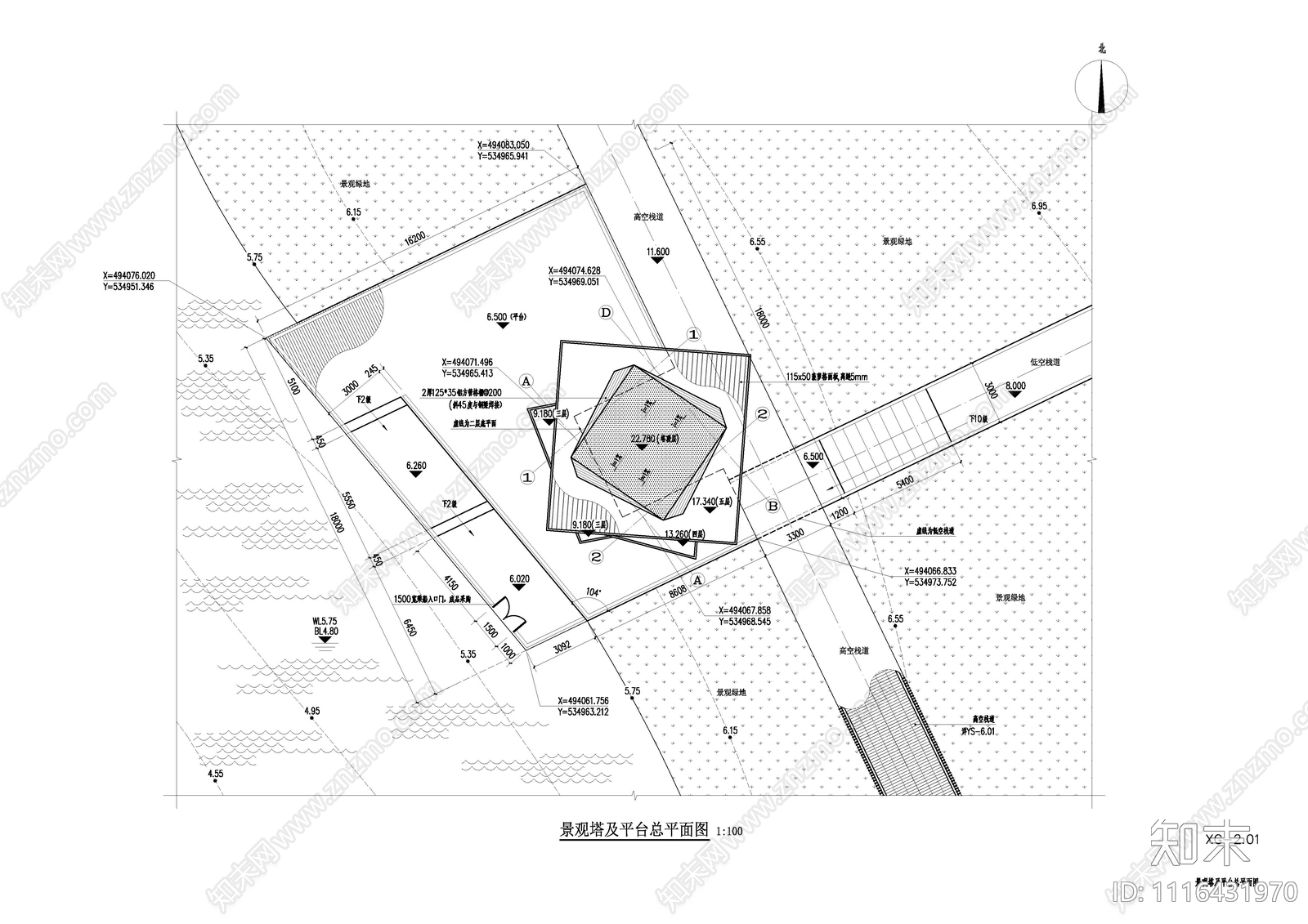 观景塔建筑施工图cad施工图下载【ID:1116431970】