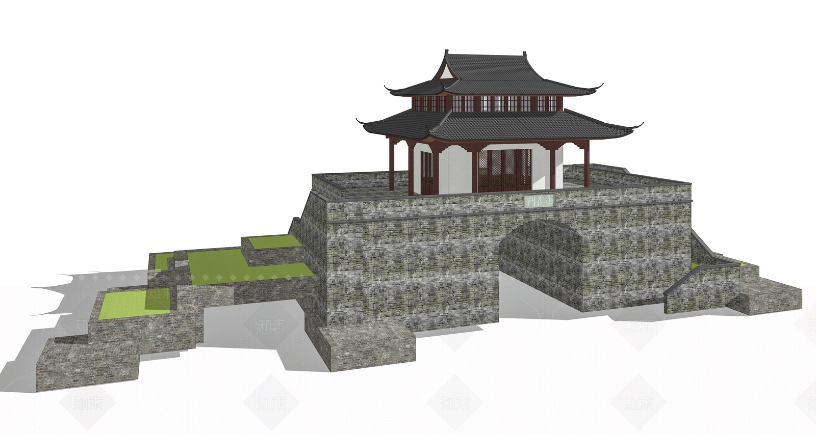 中式城楼SU模型下载【ID:1116431907】