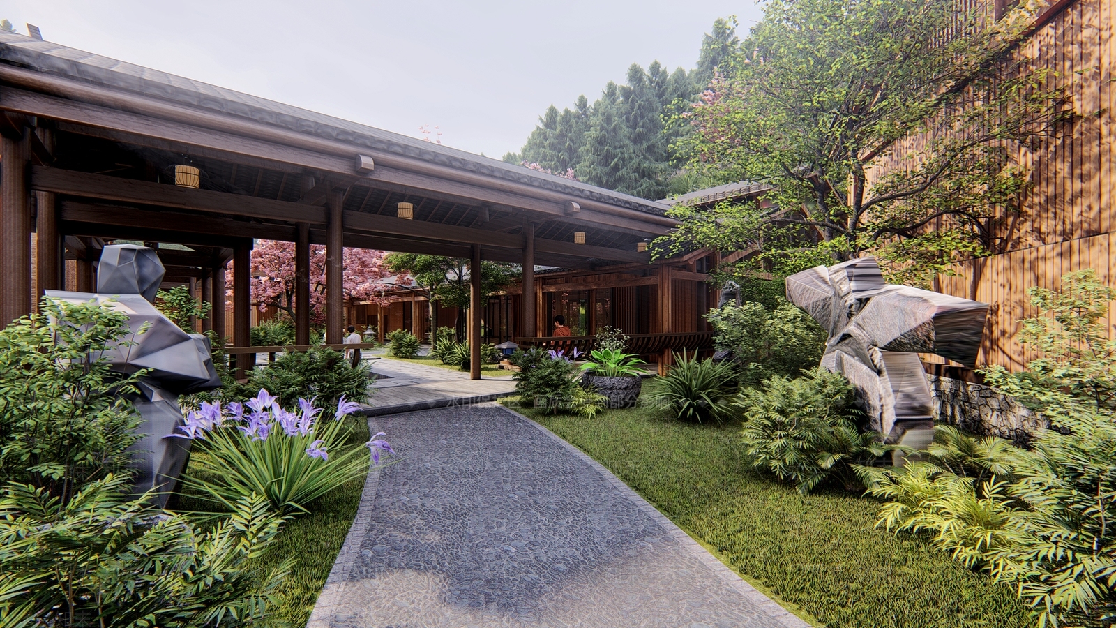 新中式乡村民宿建筑SU模型下载【ID:1116434432】