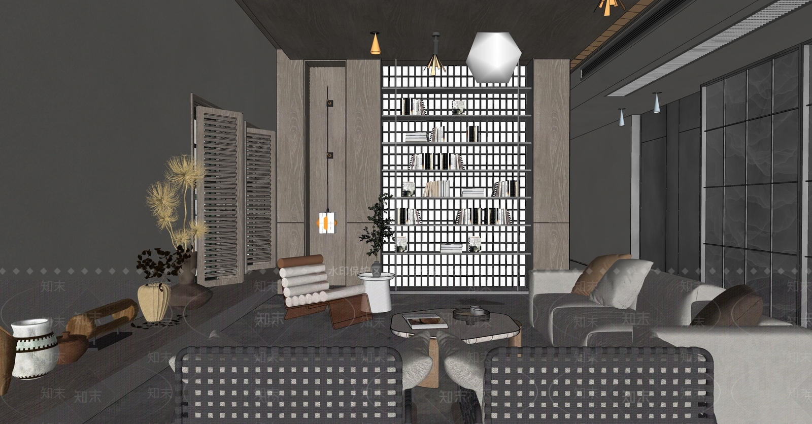 日式酒店公共区域SU模型下载【ID:1116585897】