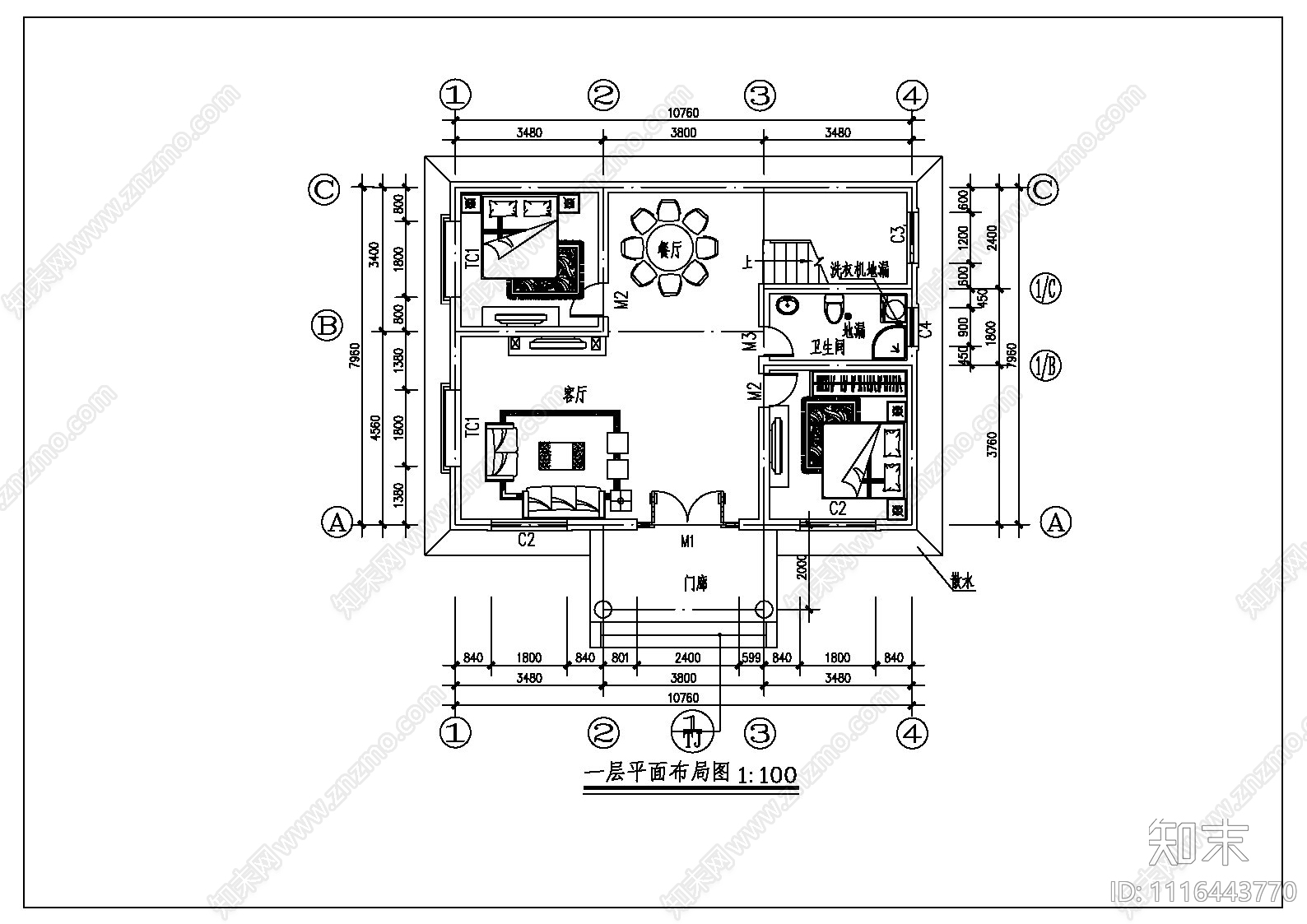 别墅建筑cad施工图全套施工图下载【ID:1116443770】