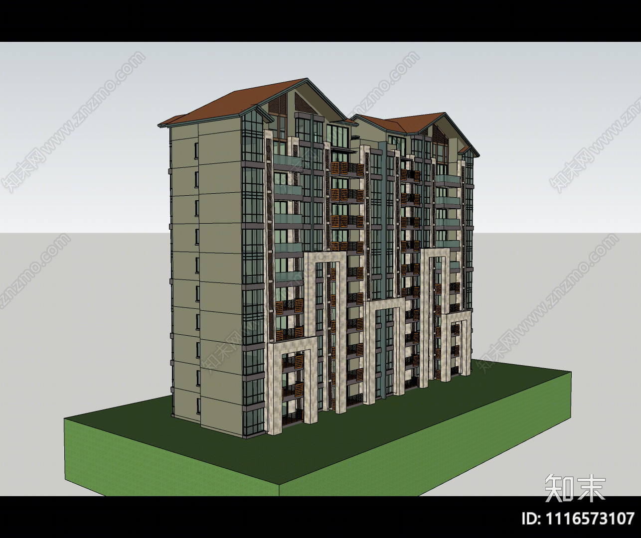 新中式高层住宅SU模型下载【ID:1116573107】