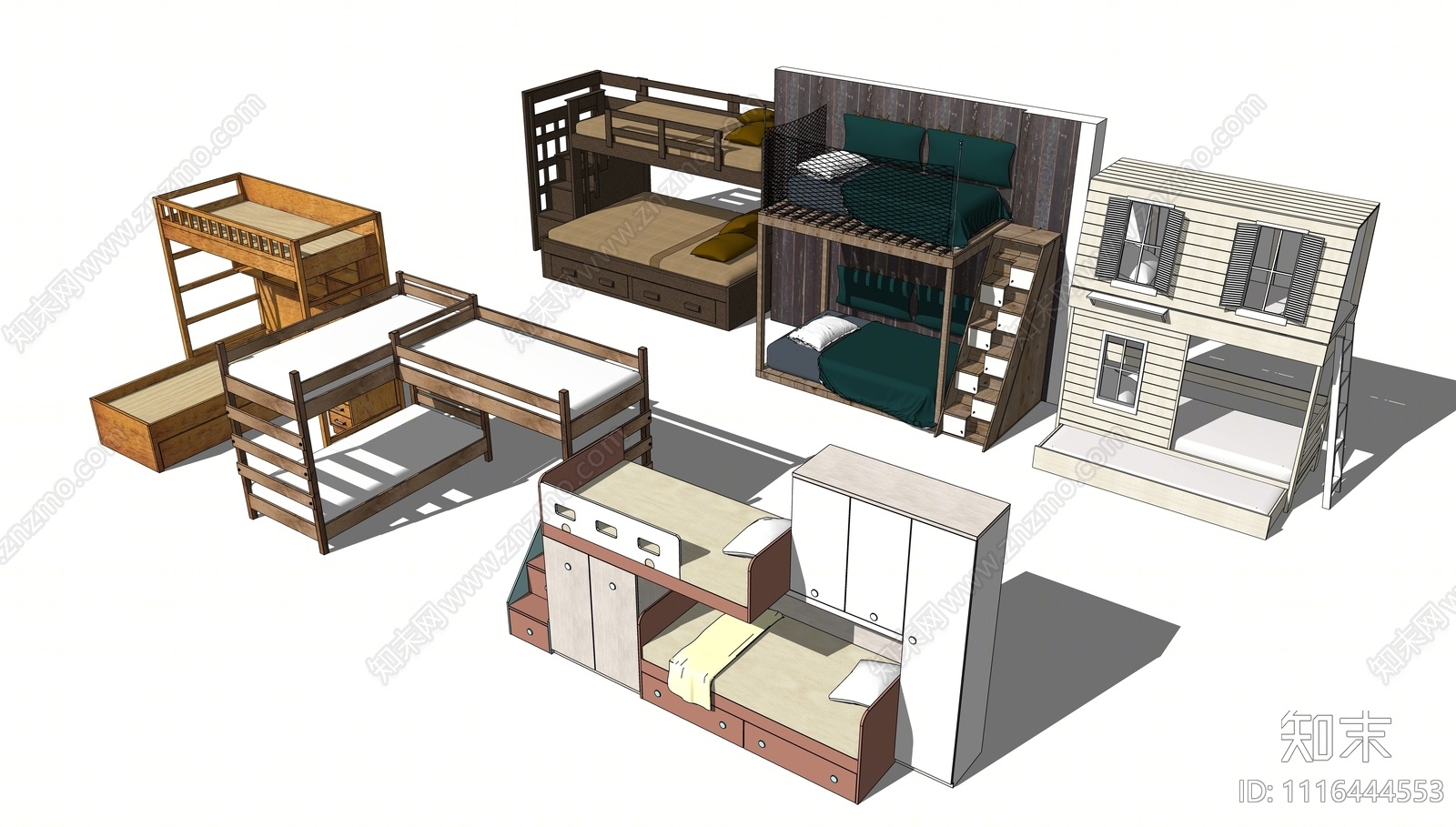 现代宿舍双层床SU模型下载【ID:1116444553】