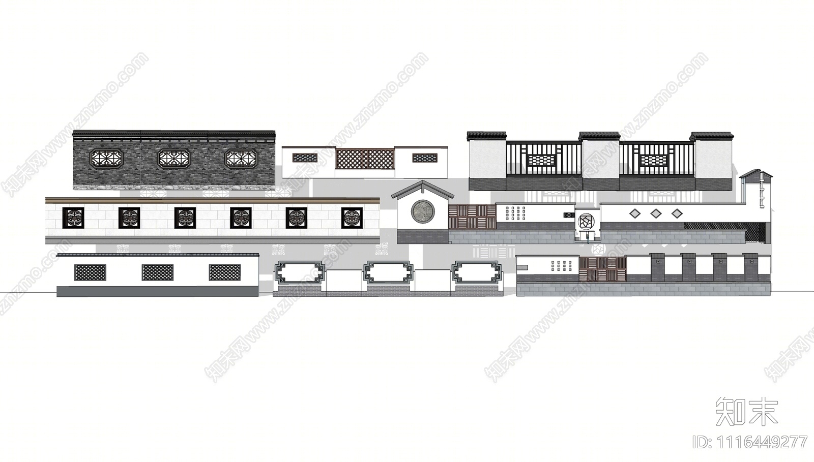 新中式围墙SU模型下载【ID:1116449277】
