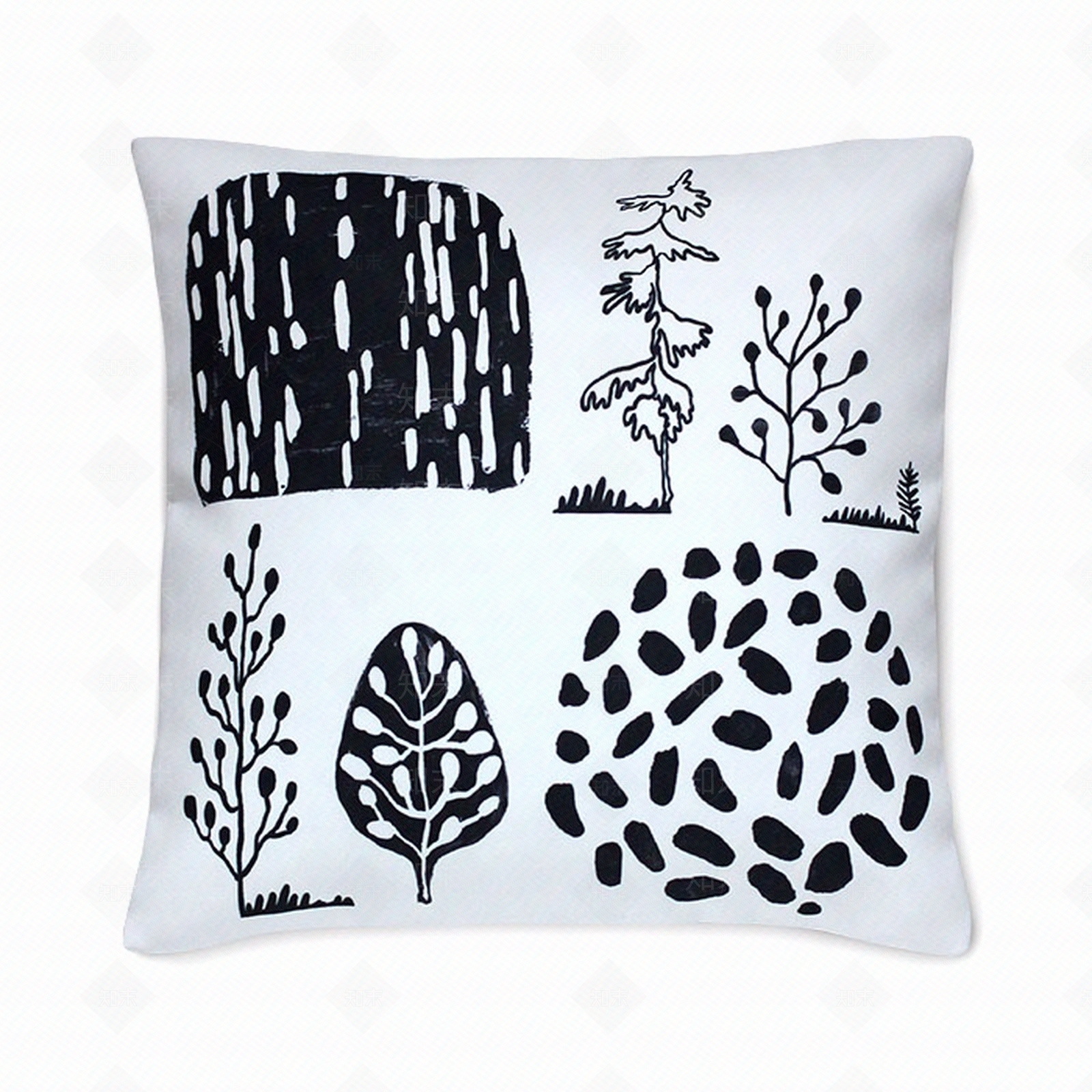黑白植物纹理抱枕贴图下载【ID:1116451084】