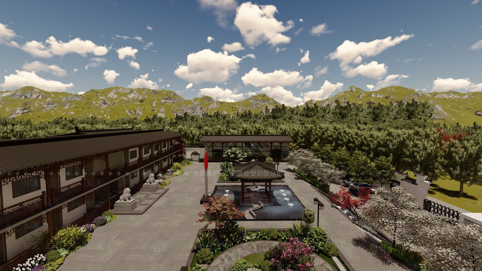 新中式办公景观SU模型下载【ID:1116455094】