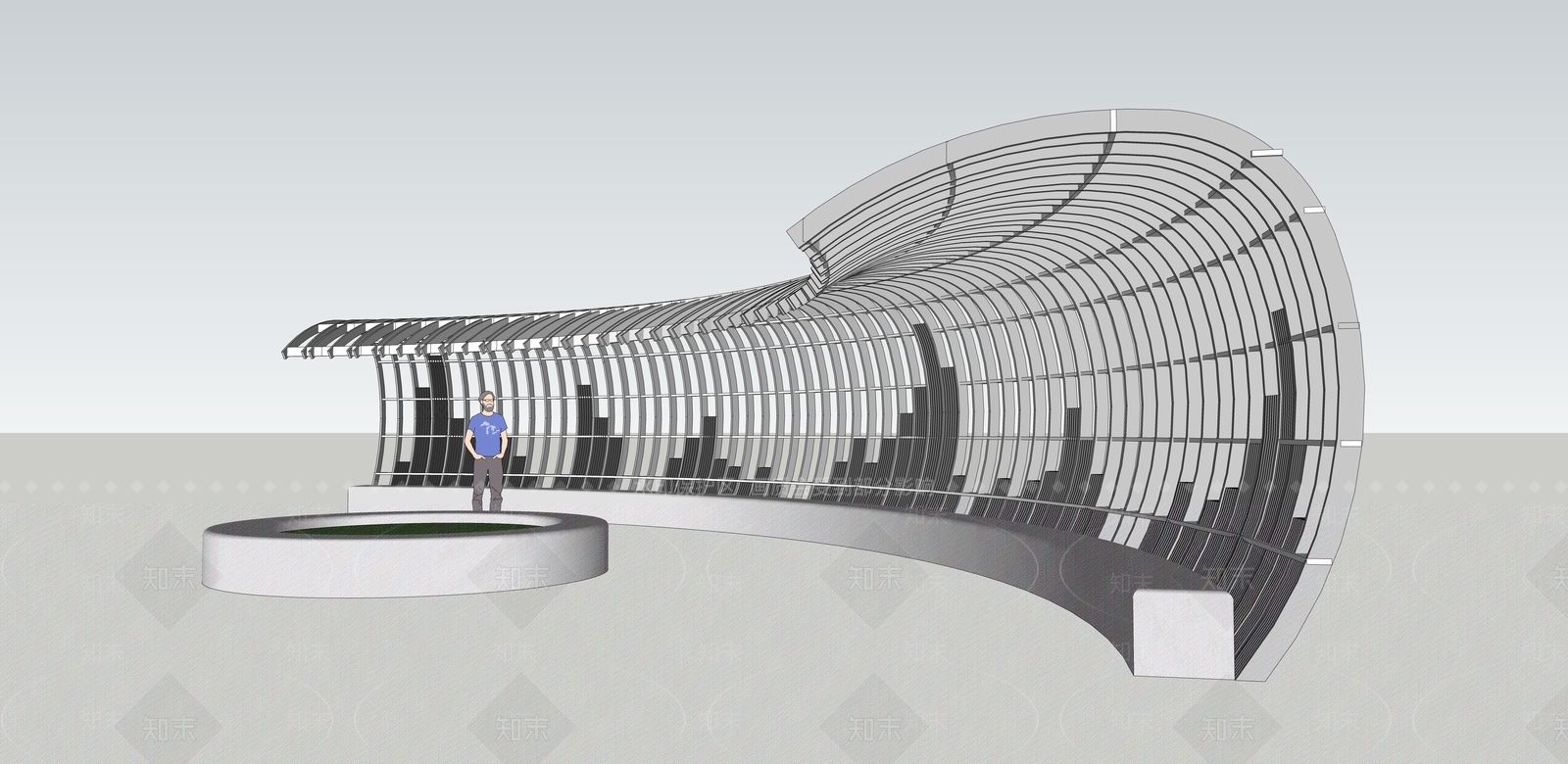 现代风格弧形廊架SU模型下载【ID:1116733226】