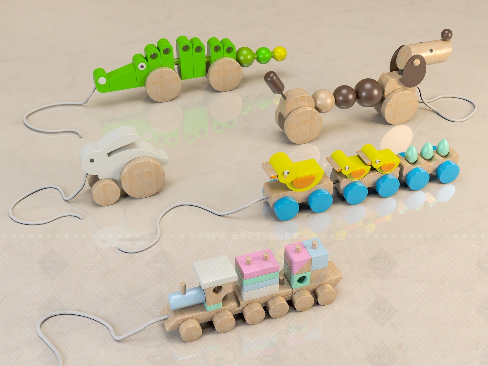 儿童木质动物火车玩具3D模型下载【ID:1116457872】