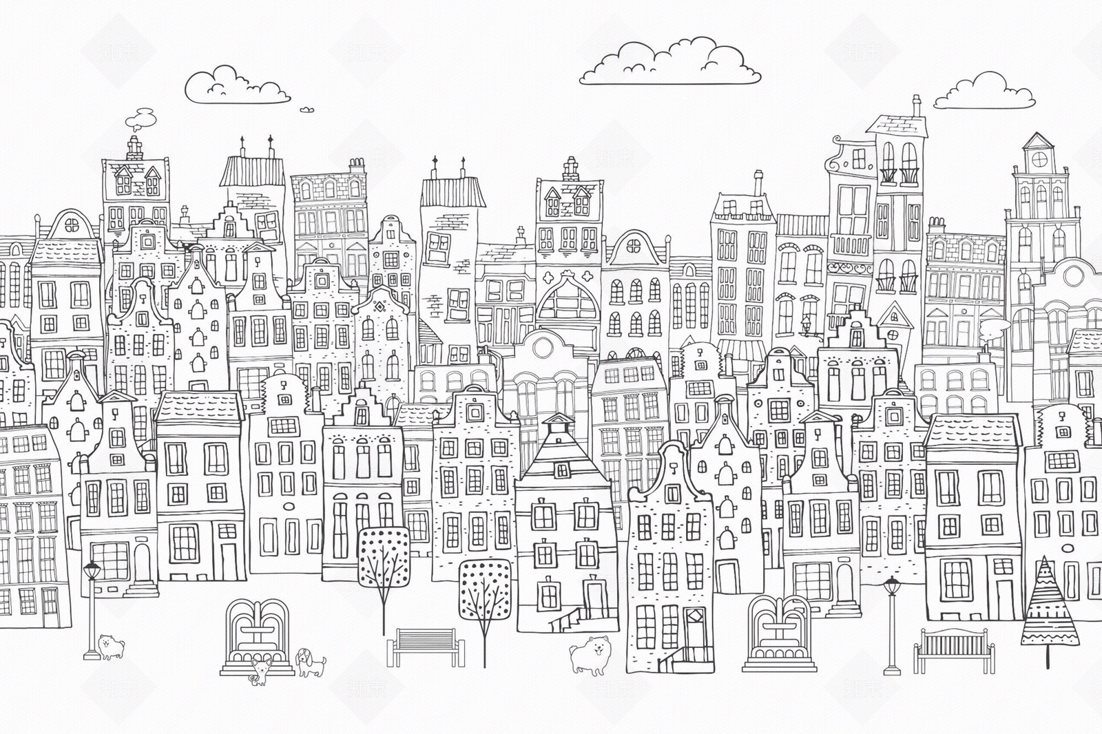 现代儿童卡通手绘建筑壁画贴图下载【ID:1116461637】