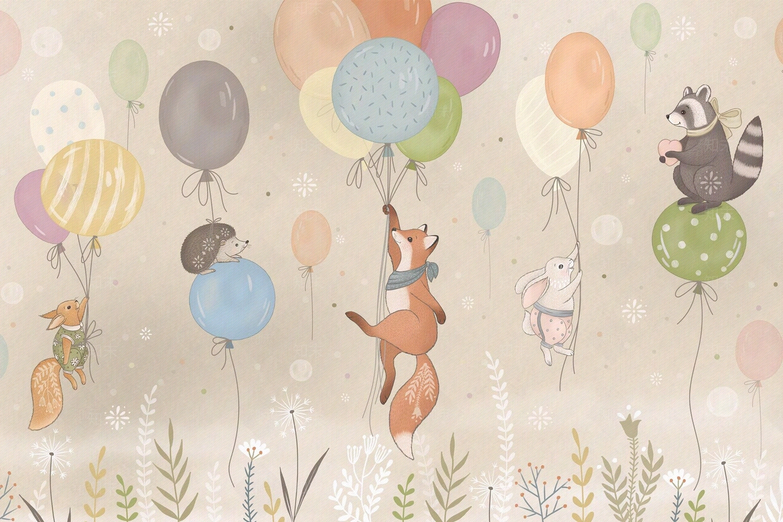 儿童卡通动物壁画贴图下载【ID:1116471028】