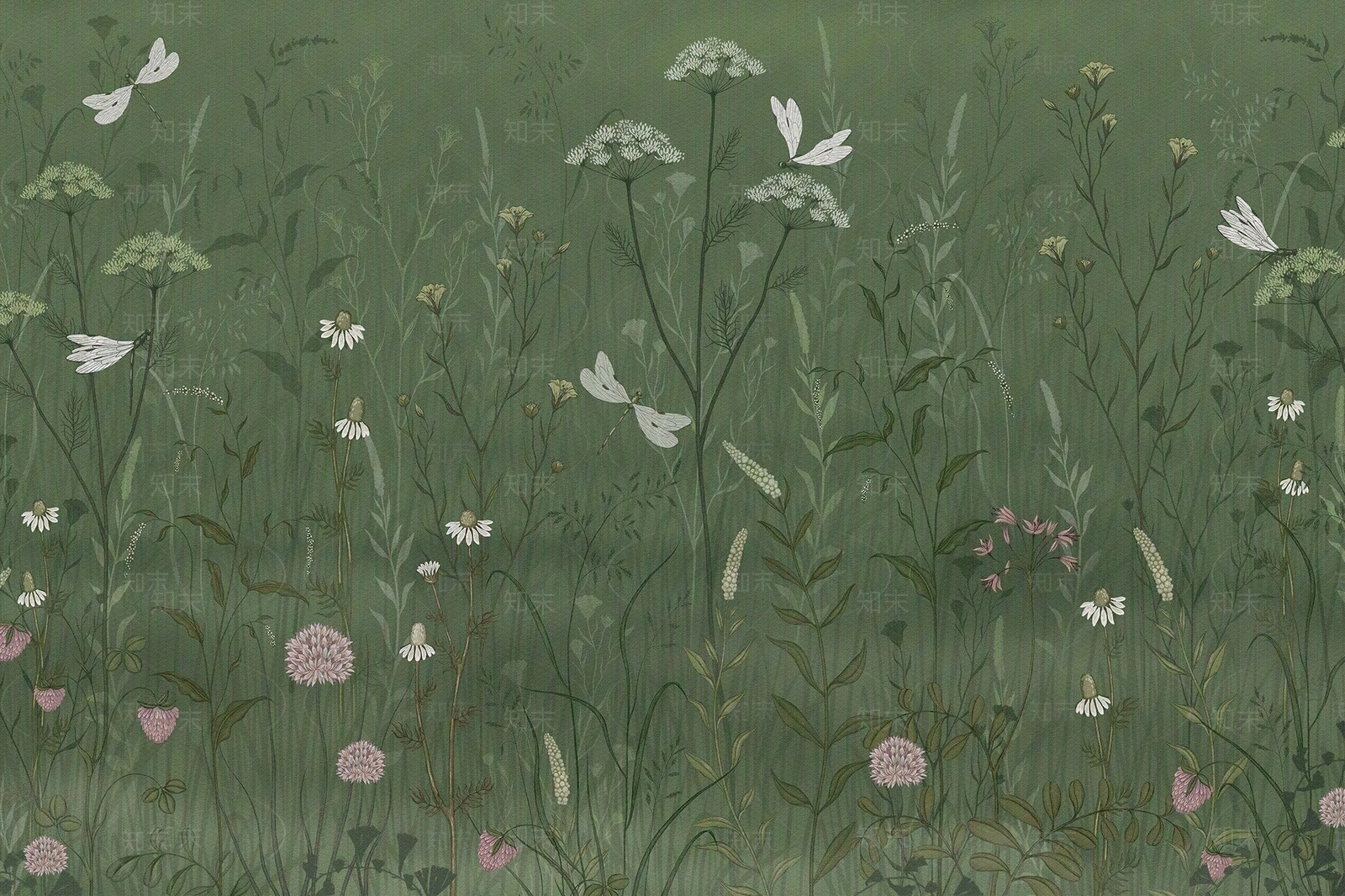 田园风绿色植物花草壁画贴图下载【ID:1116480041】