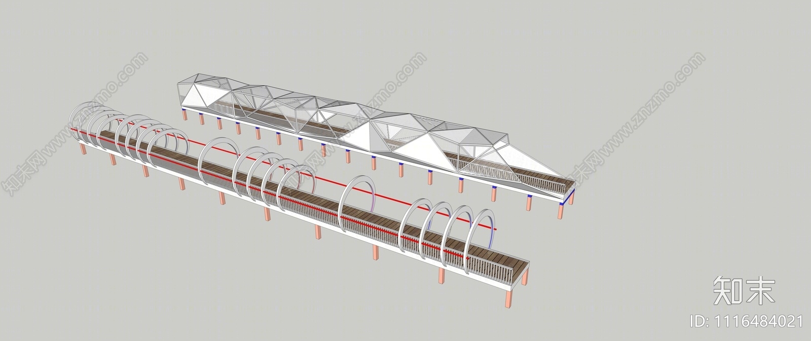 现代景观廊桥SU模型下载【ID:1116484021】