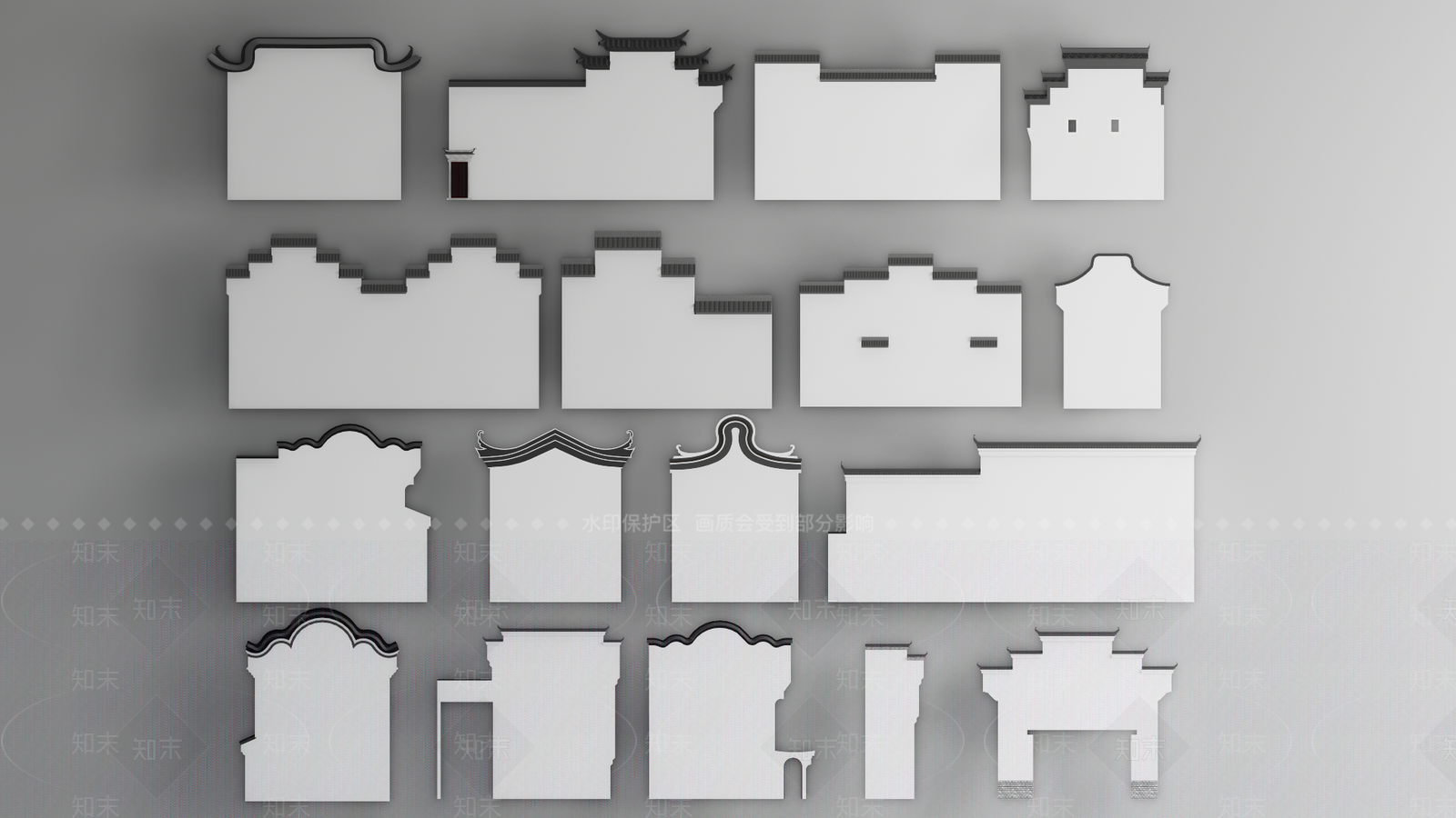 中式马头墙SU模型下载【ID:1116485296】