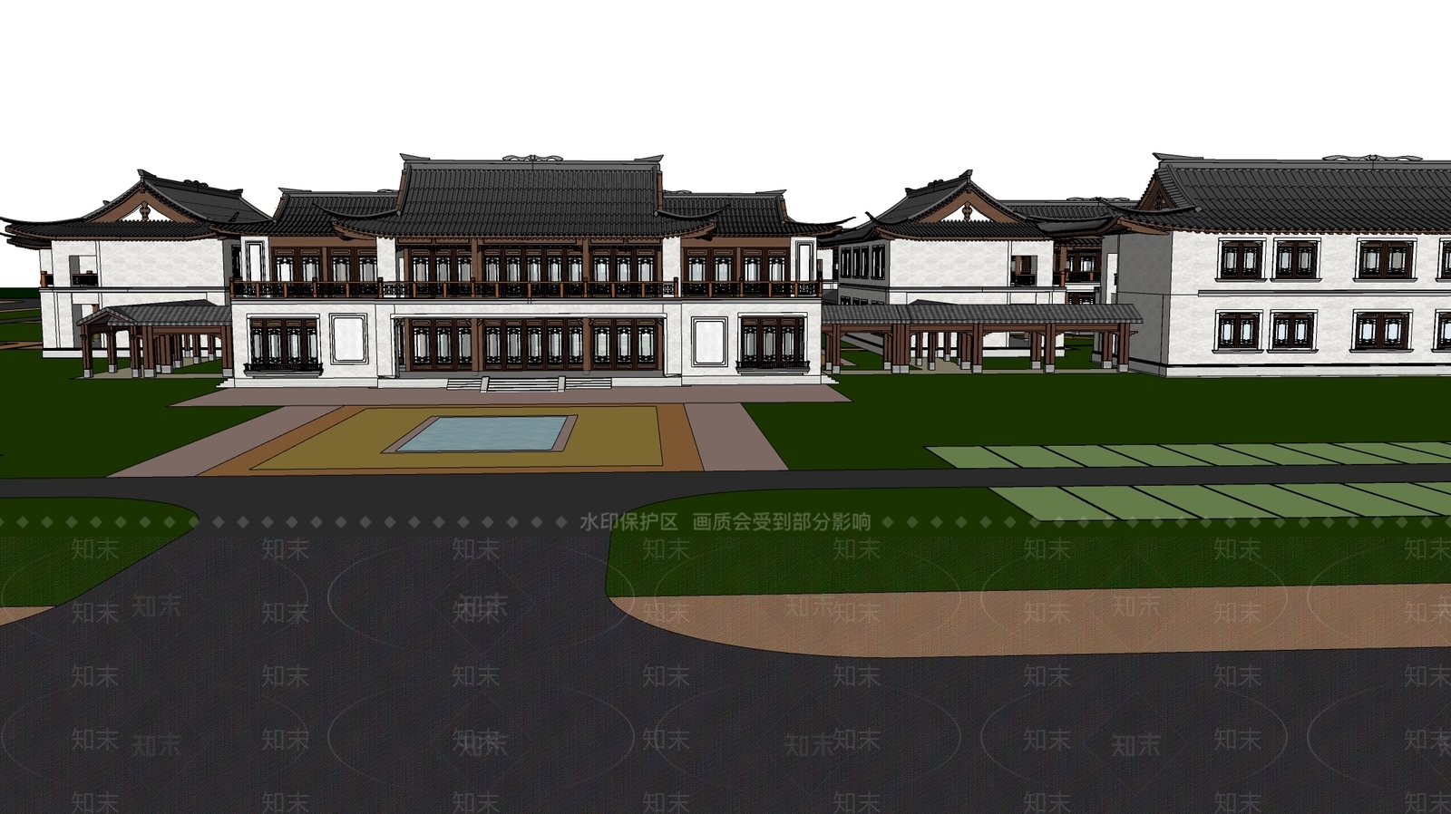 新中式大型养老院园区SU模型下载【ID:1116497473】