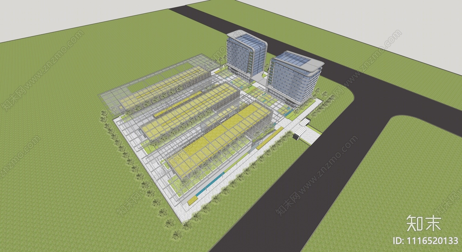 现代风格产业园SU模型下载【ID:1116520133】