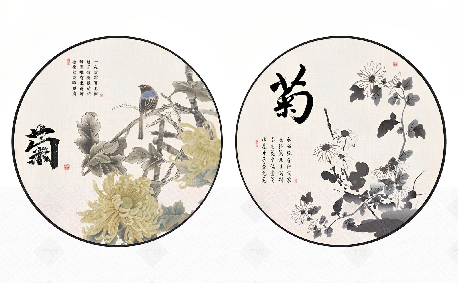 新中式禅意淡雅菊花装饰画SU模型下载【ID:1116555688】