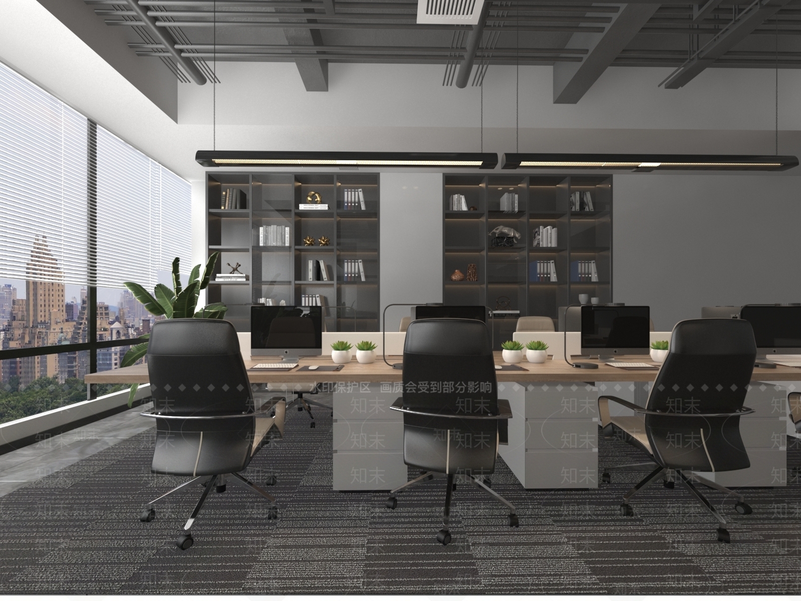 现代开放办公区3D模型下载【ID:1116566995】_知末3d模型网