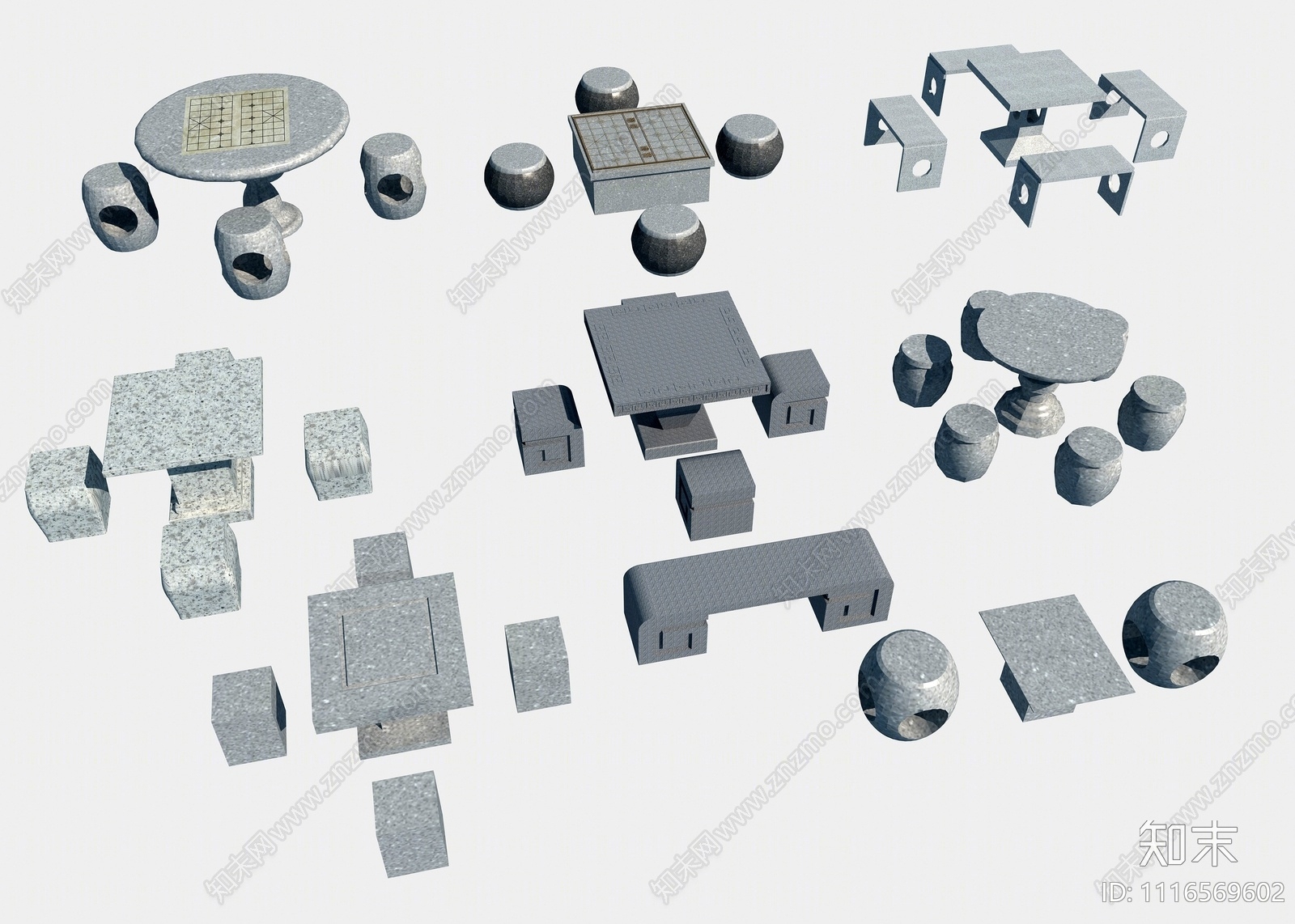 新中式石桌椅3D模型下载【ID:1116569602】