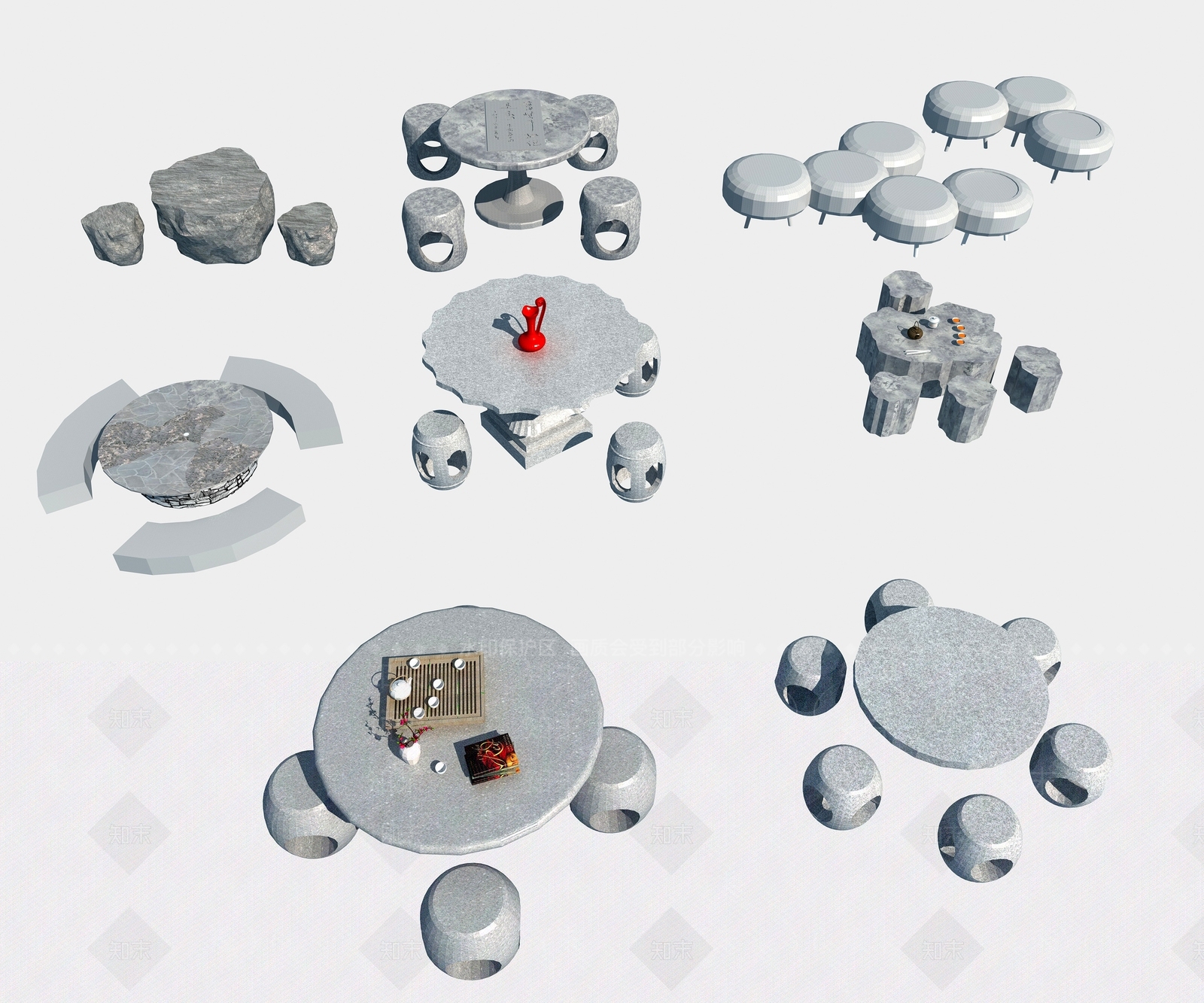 新中式石桌凳3D模型下载【ID:1116569810】