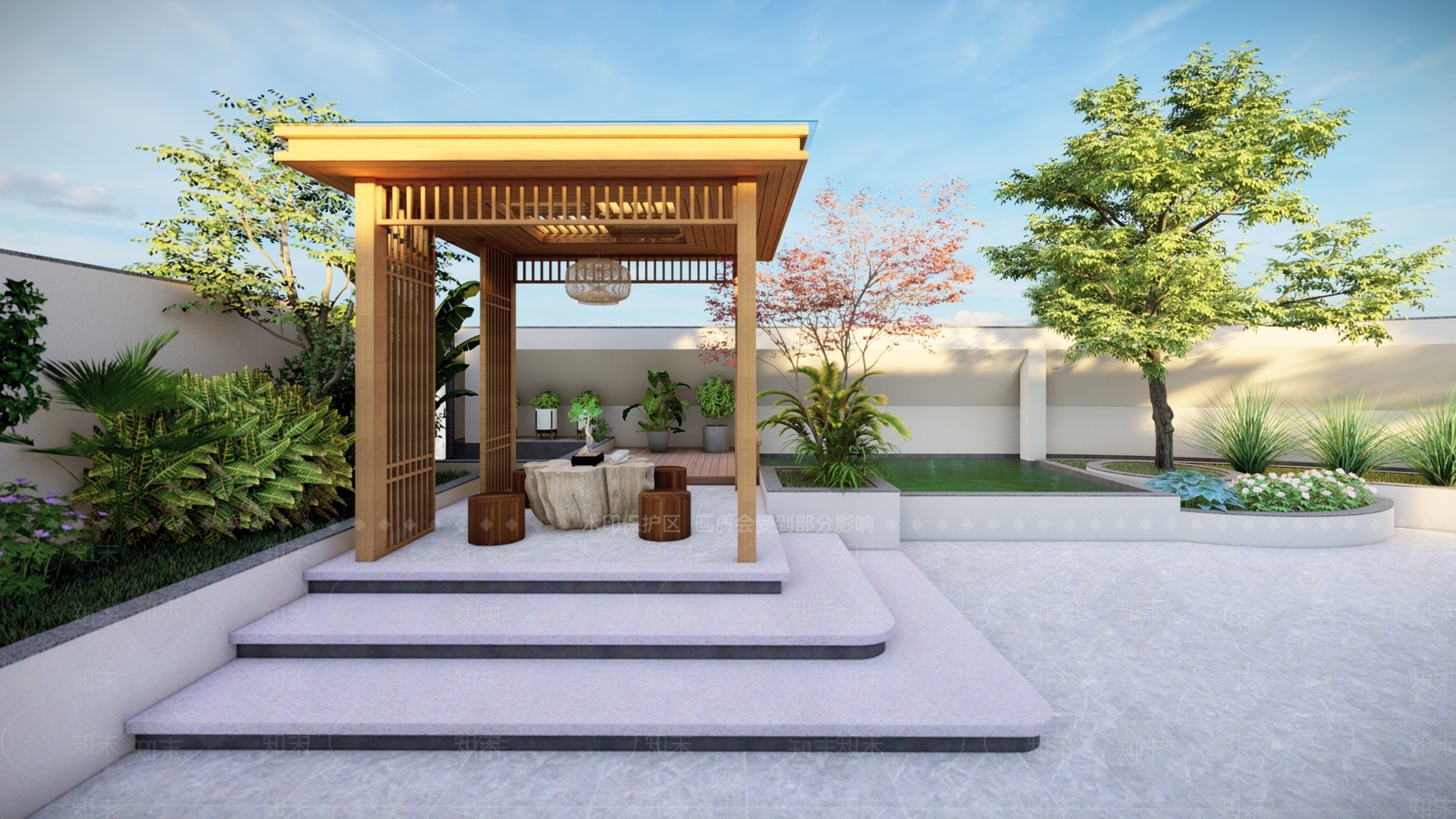 新中式屋顶花园SU模型下载【ID:1116578340】