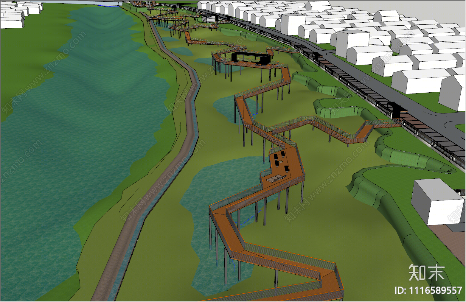 现代滨水景观SU模型下载【ID:1116589557】