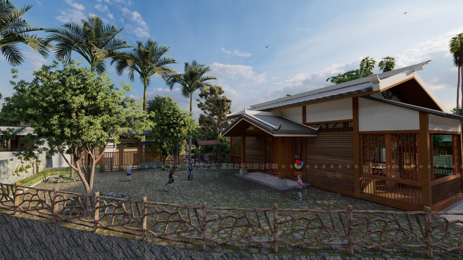 新中式休闲民宿建筑SU模型下载【ID:1116599208】