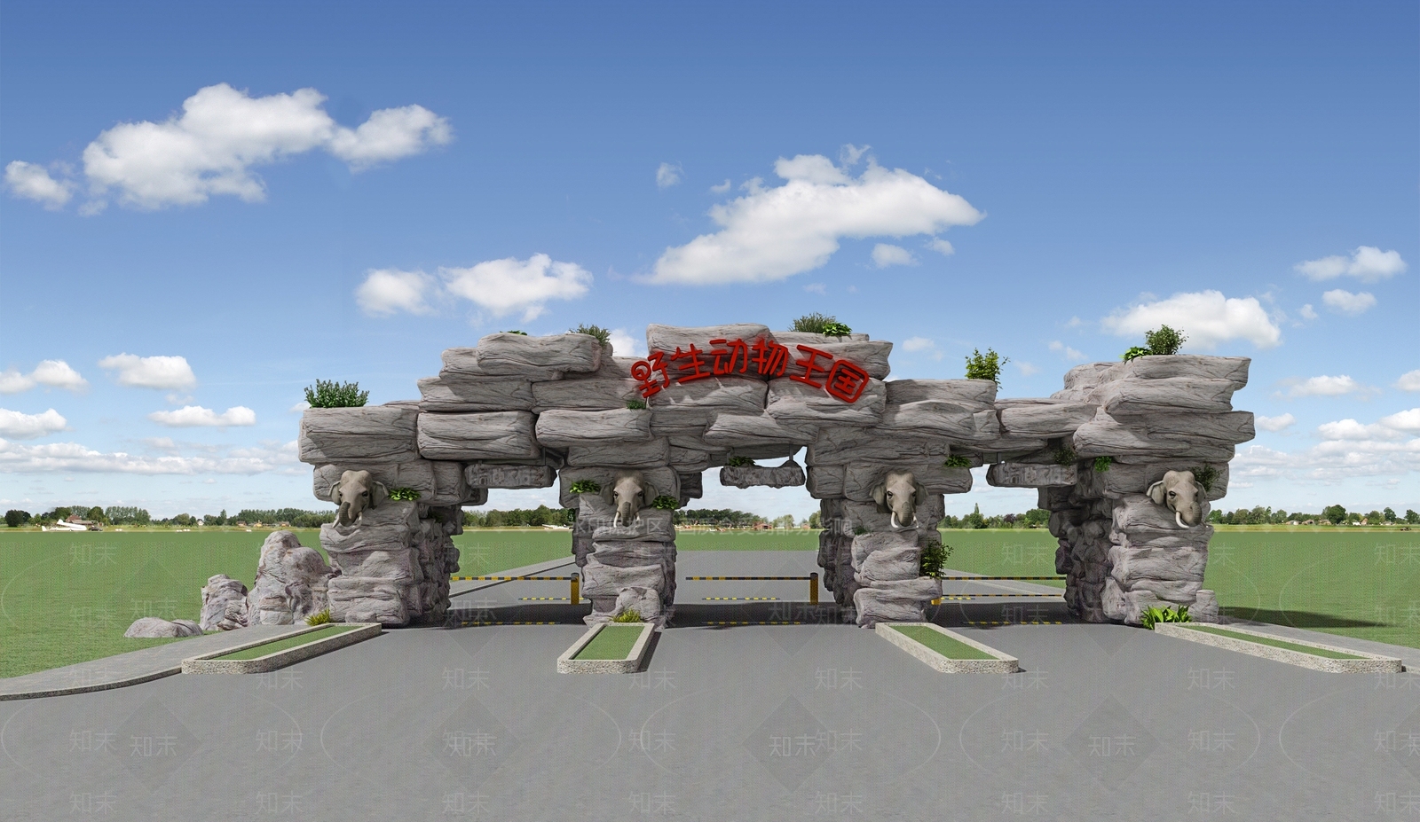 现代动物园景区入口大门SU模型下载【ID:1116602382】