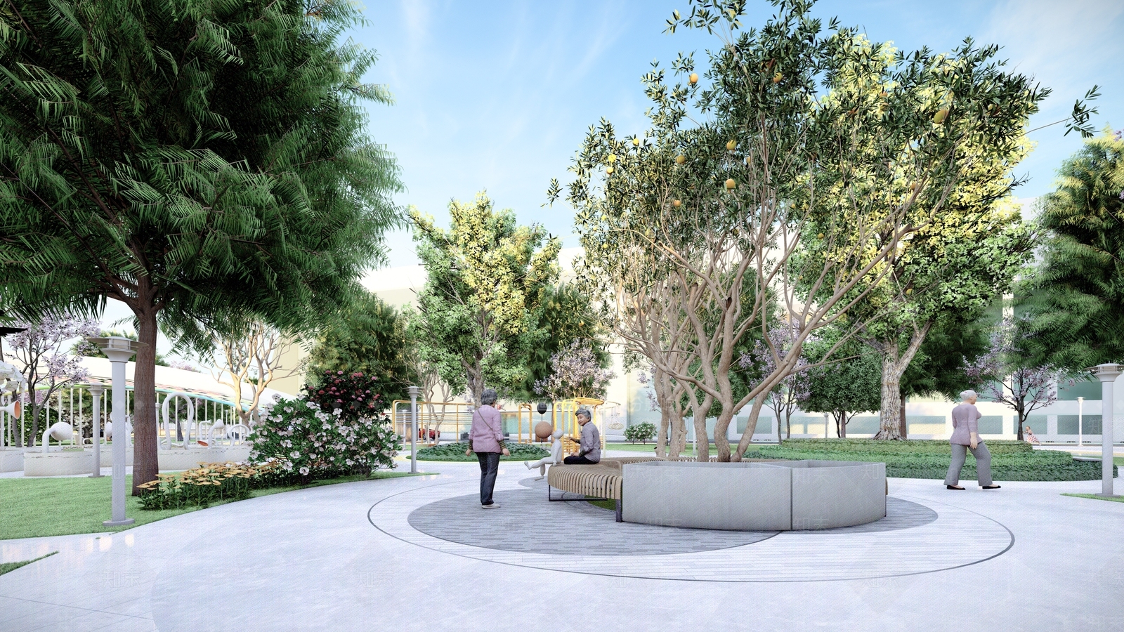 现代休闲公园景观SU模型下载【ID:1116609170】