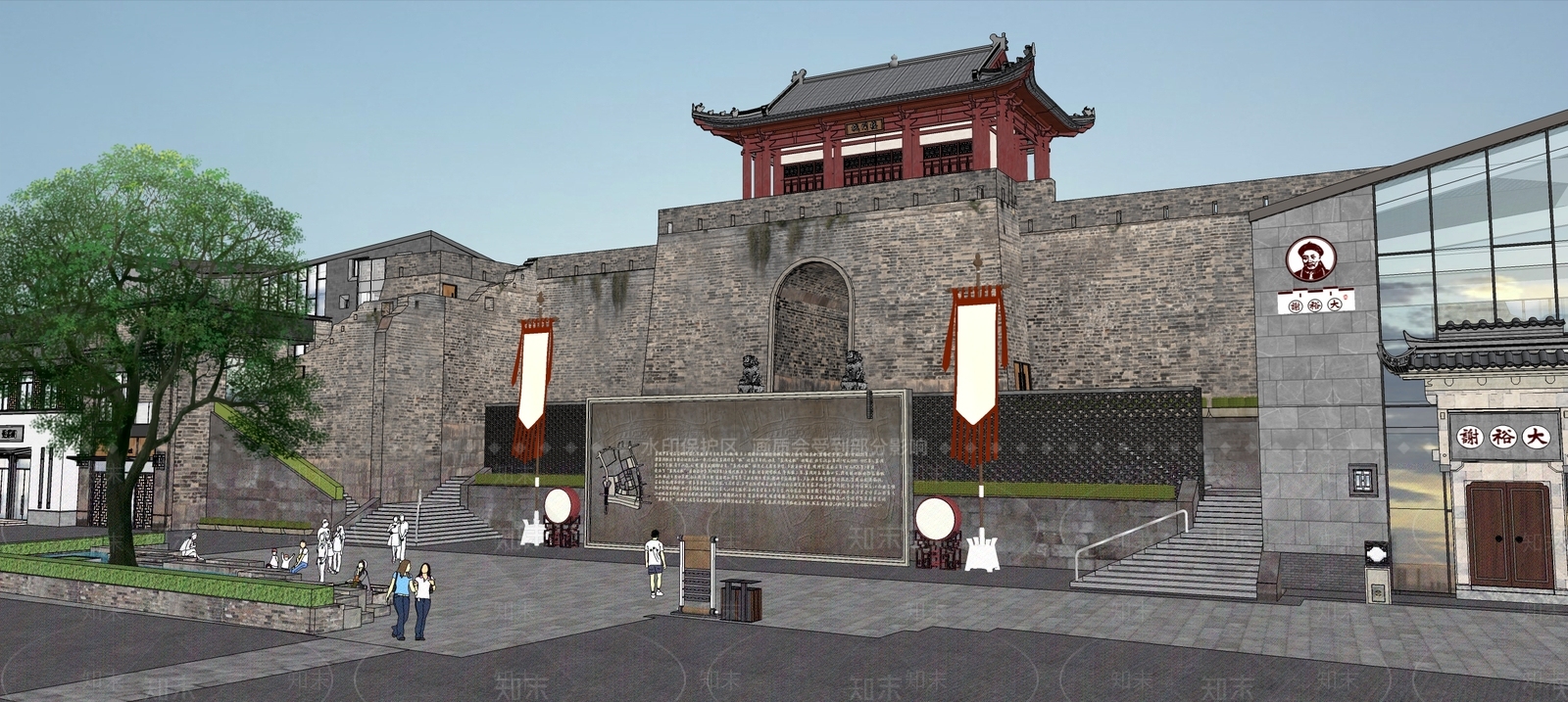 中式古镇商业街SU模型下载【ID:1116620511】