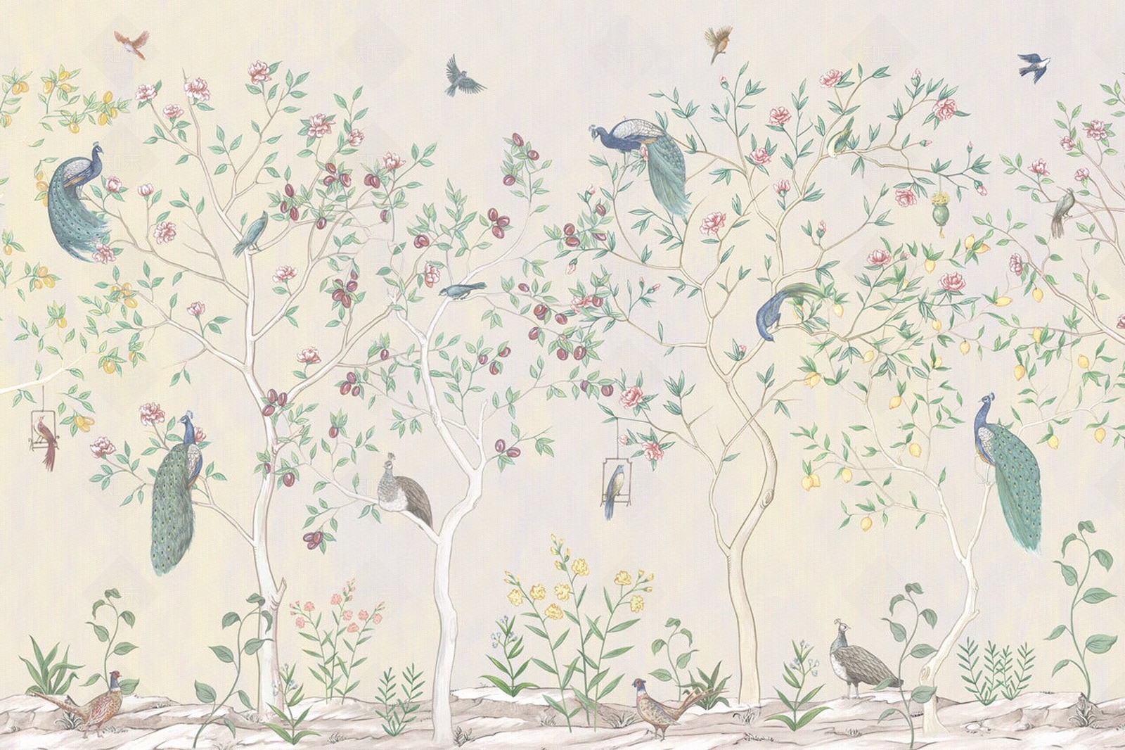 新中式花果树壁纸壁画贴图下载【ID:1116621101】
