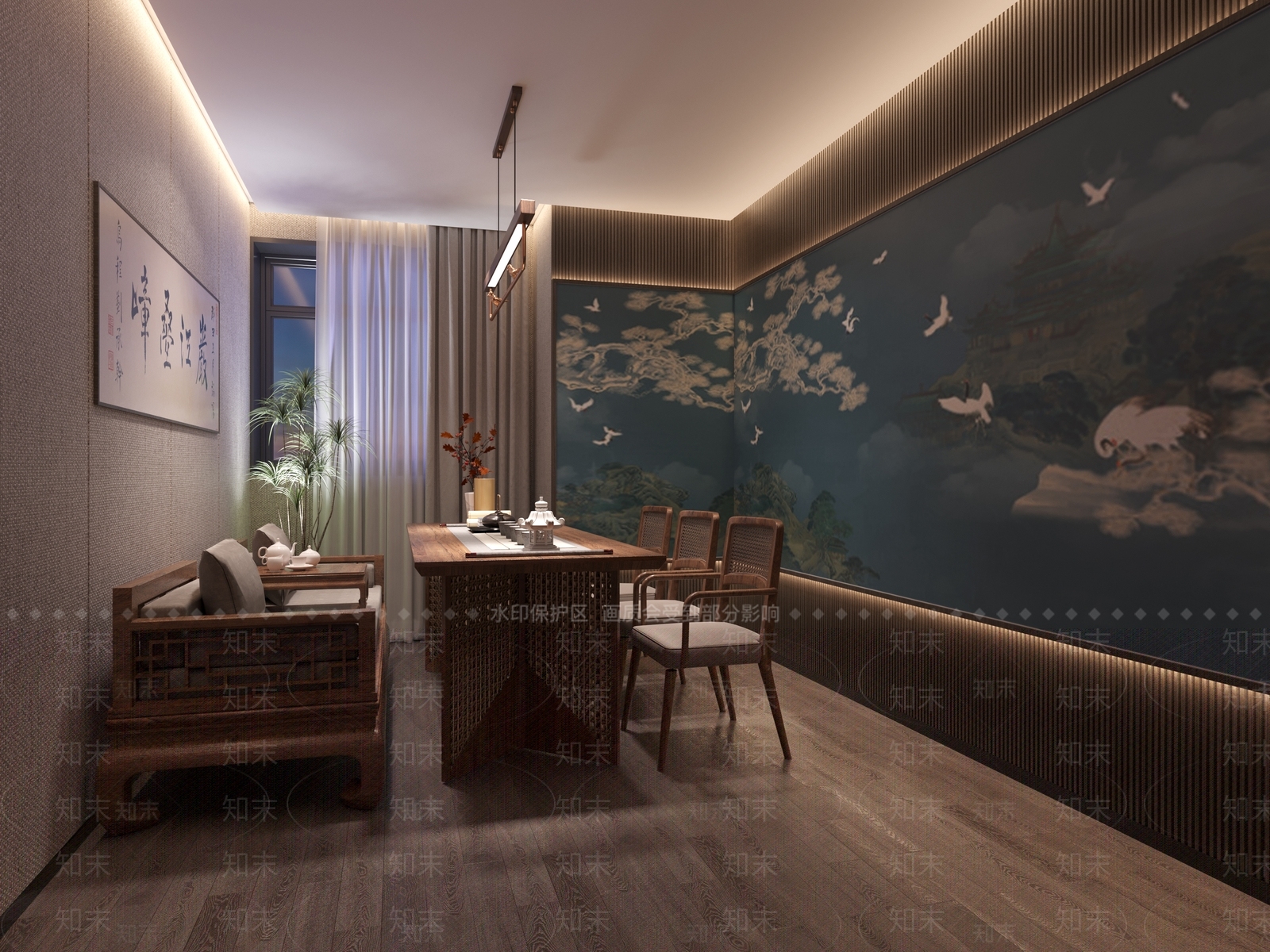 新中式茶室包间3D模型下载【ID:1116622391】