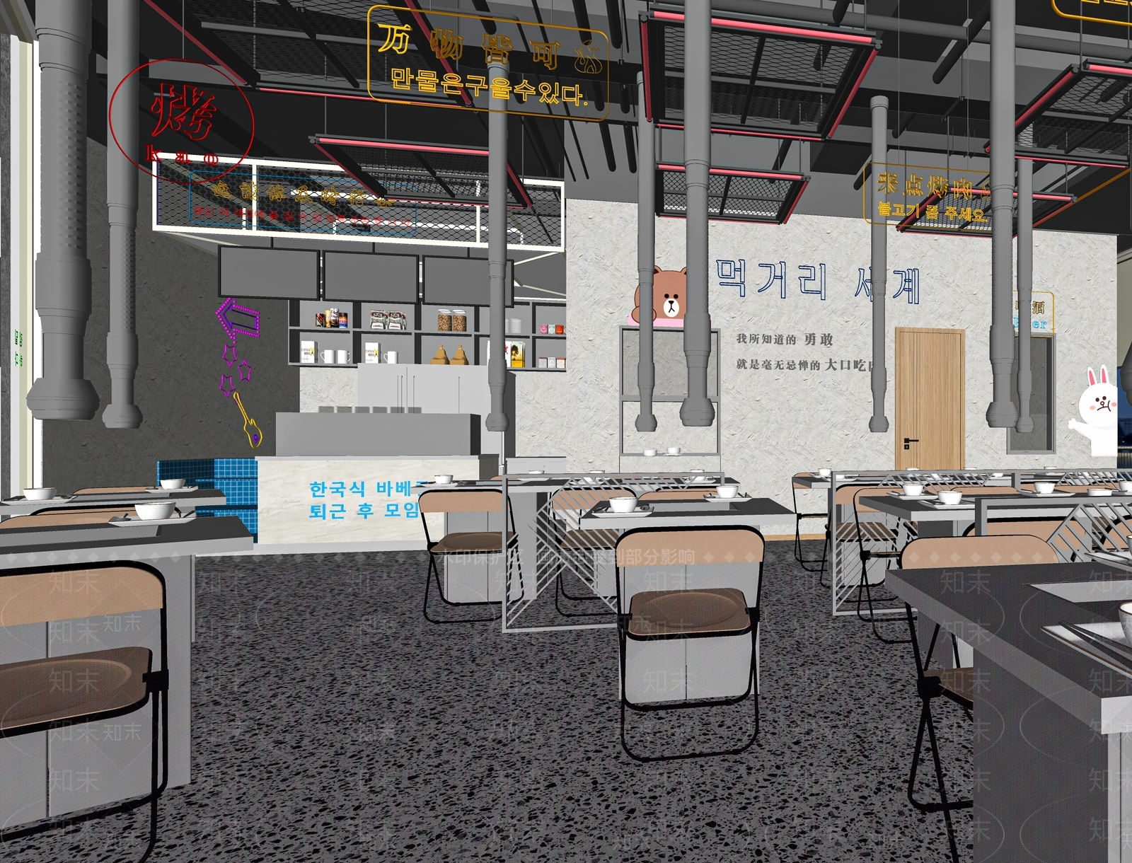 现代烤肉店SU模型下载【ID:1116628477】