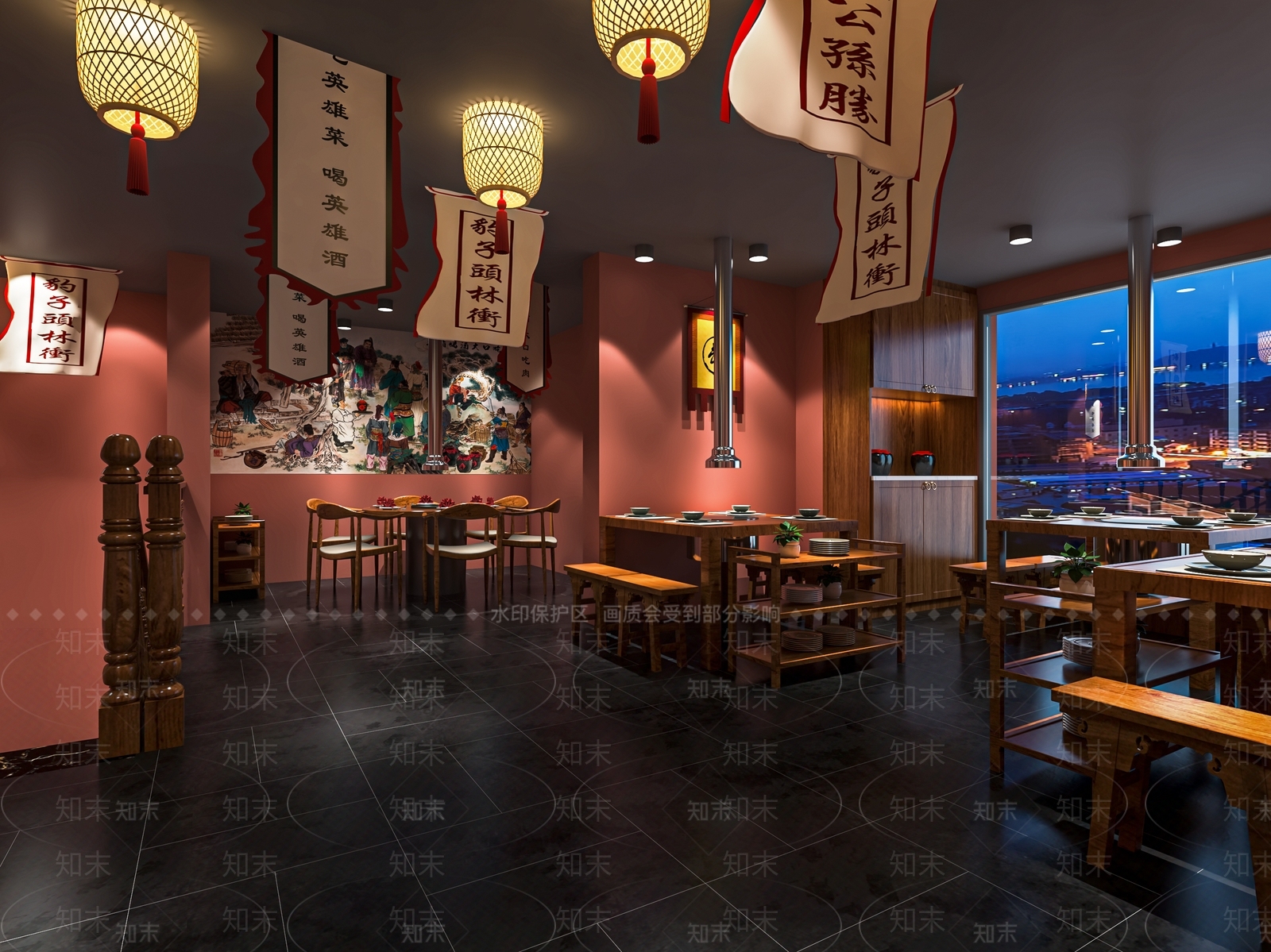 新中式烤肉店SU模型下载【ID:1116628010】