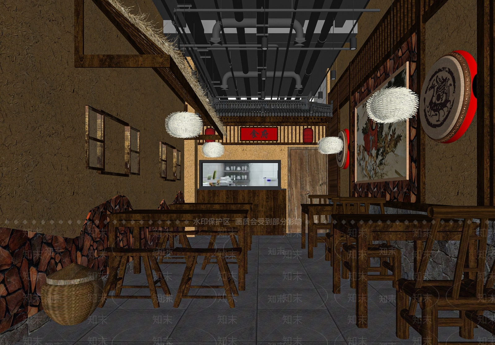 新中式烤肉店SU模型下载【ID:1116628334】