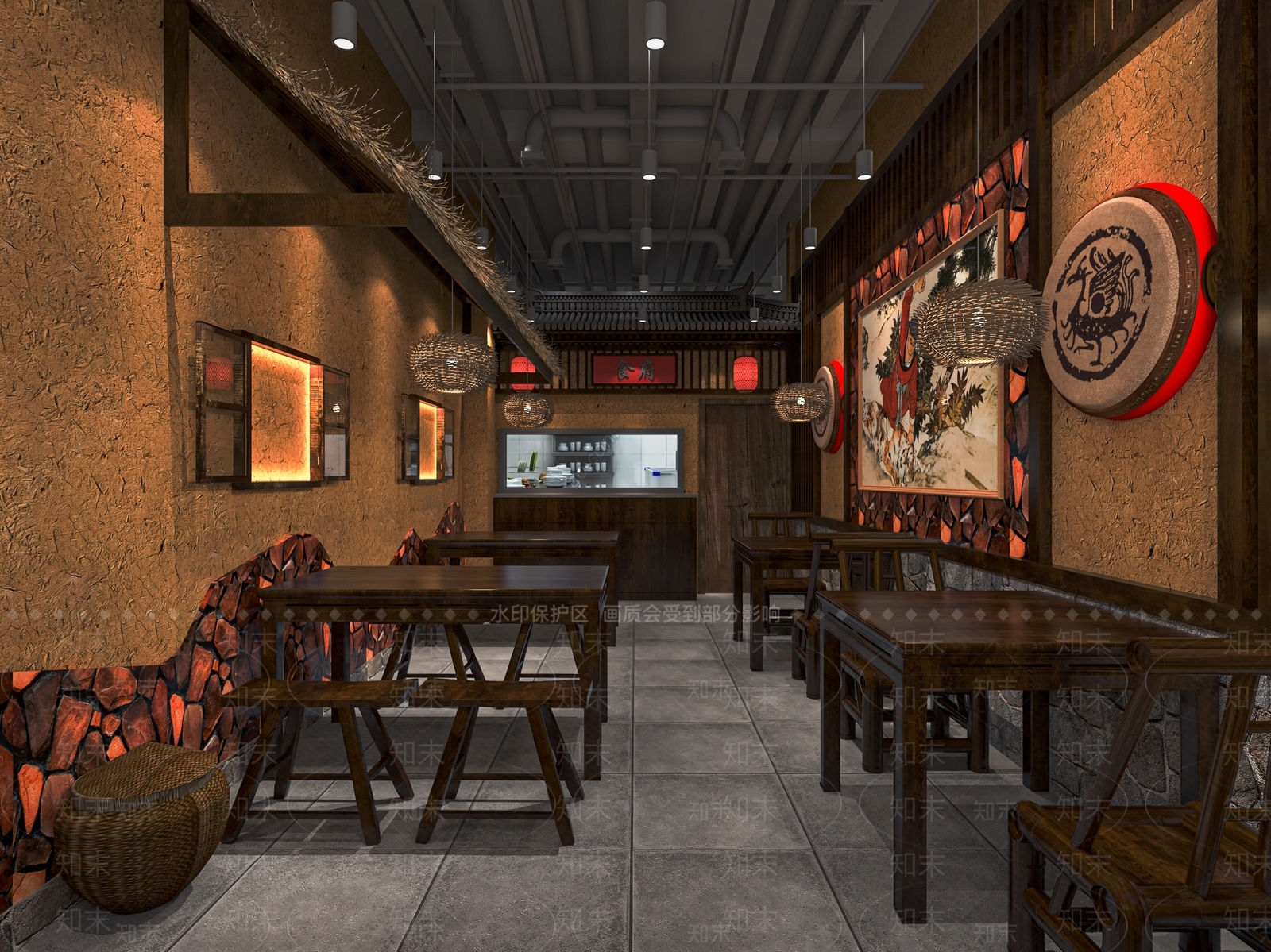新中式烤肉店SU模型下载【ID:1116628334】