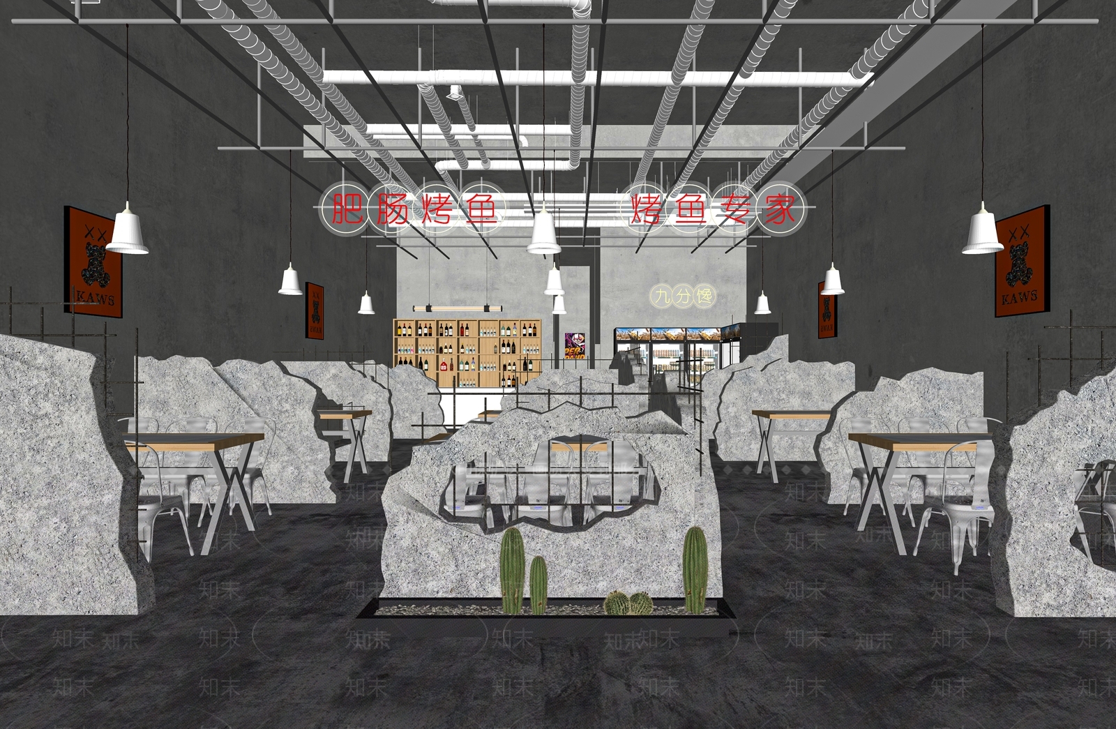 工业风烤鱼店SU模型下载【ID:1116633222】