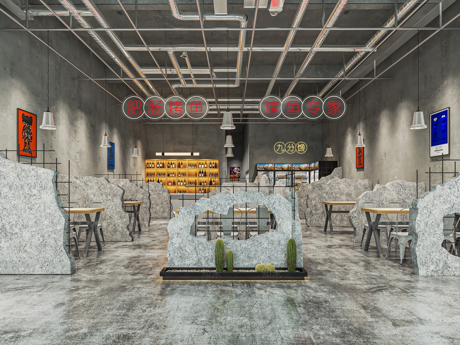 工业风烤鱼店SU模型下载【ID:1116633222】