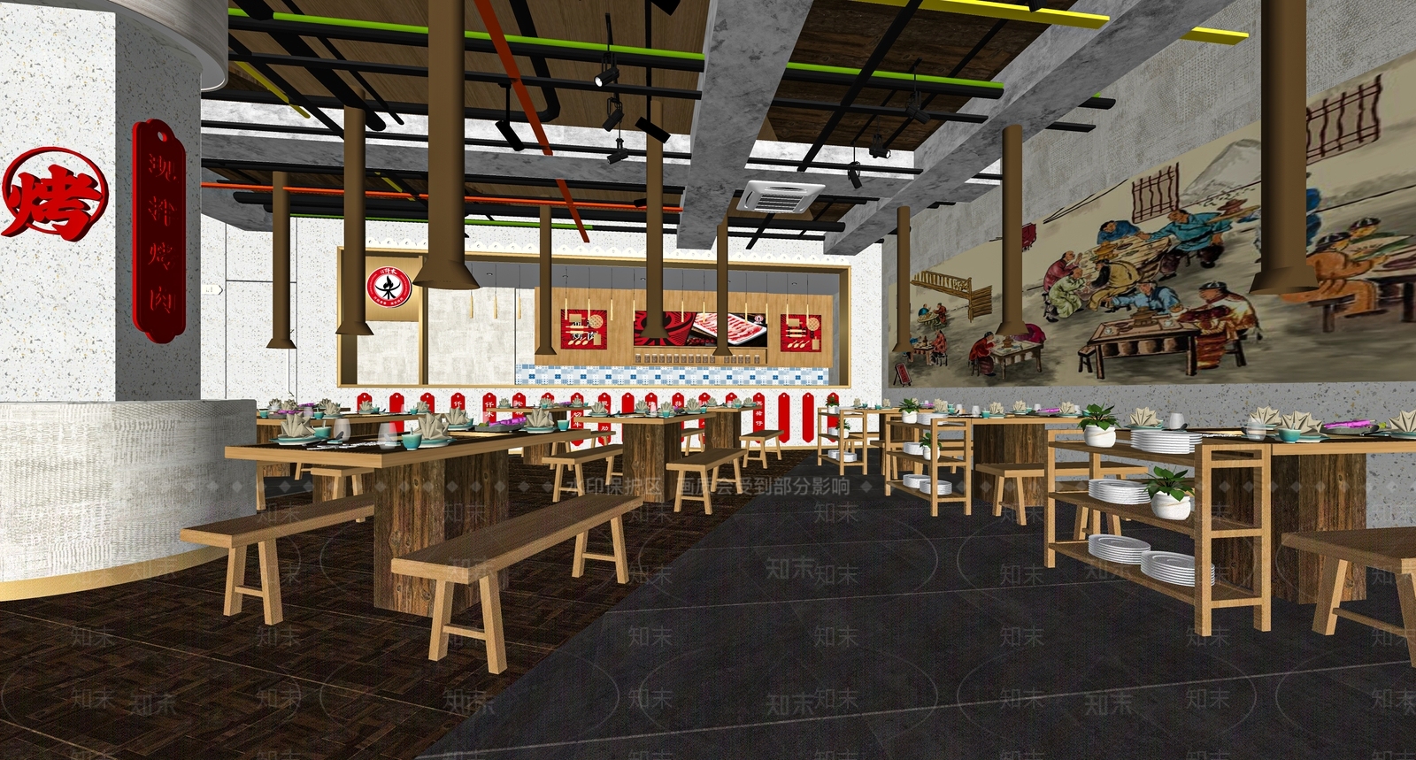 现代烤肉店SU模型下载【ID:1116632782】
