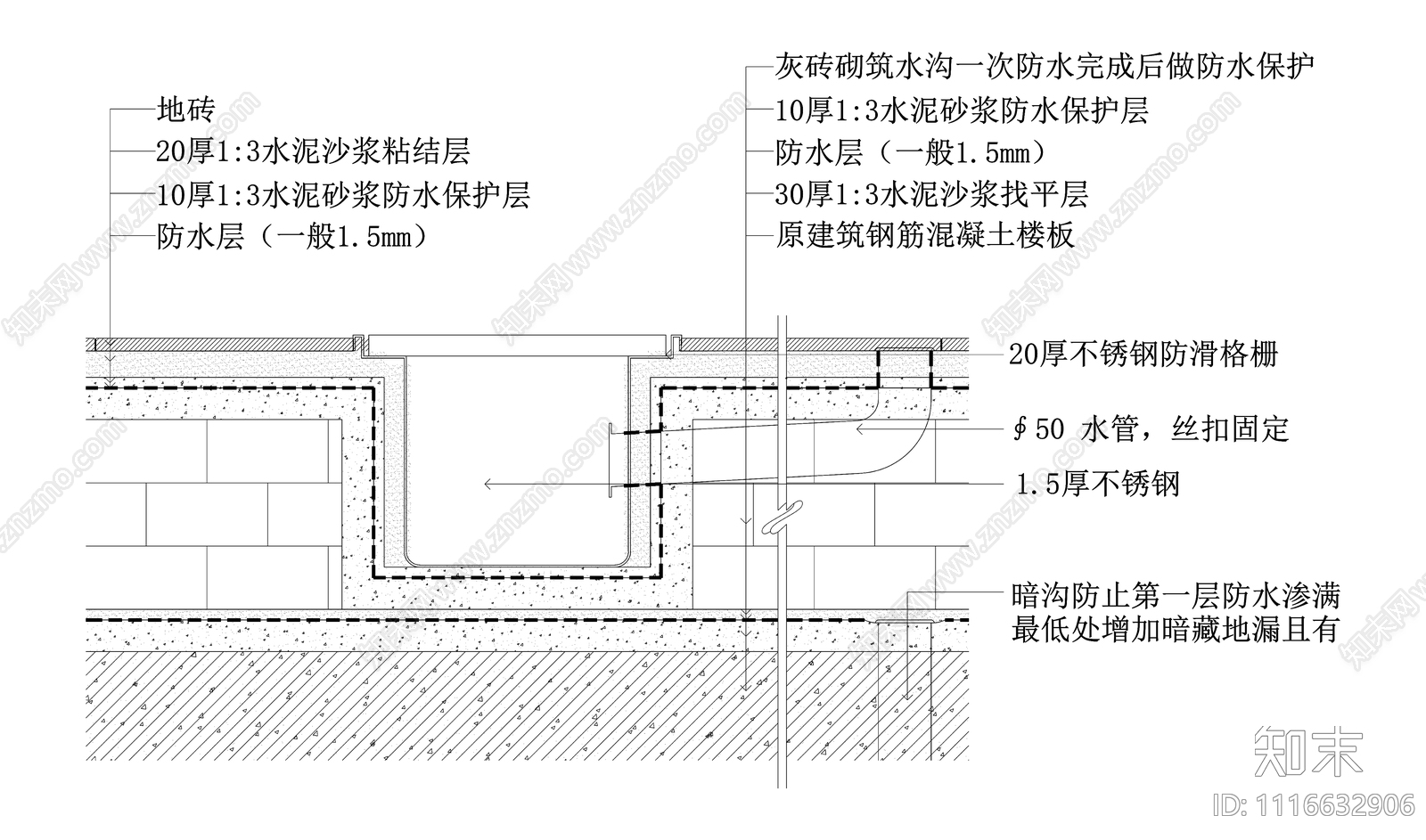 地沟剖面节点图施工图下载【ID:1116632906】