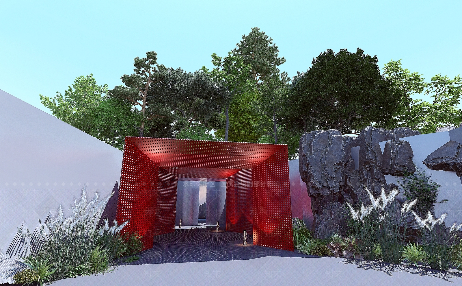 现代植物园入口大门3D模型下载【ID:1116641496】