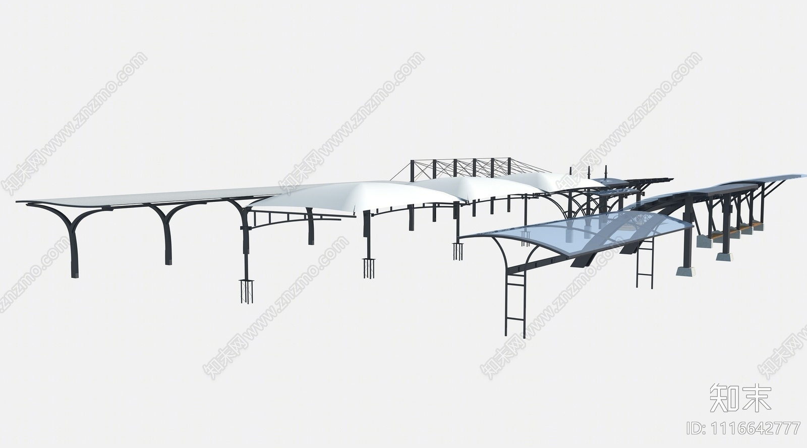 现代自行车棚3D模型下载【ID:1116642777】