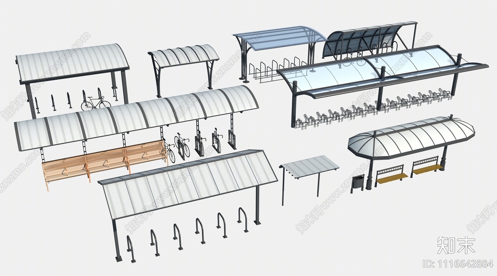 现代自行车棚3D模型下载【ID:1116642884】