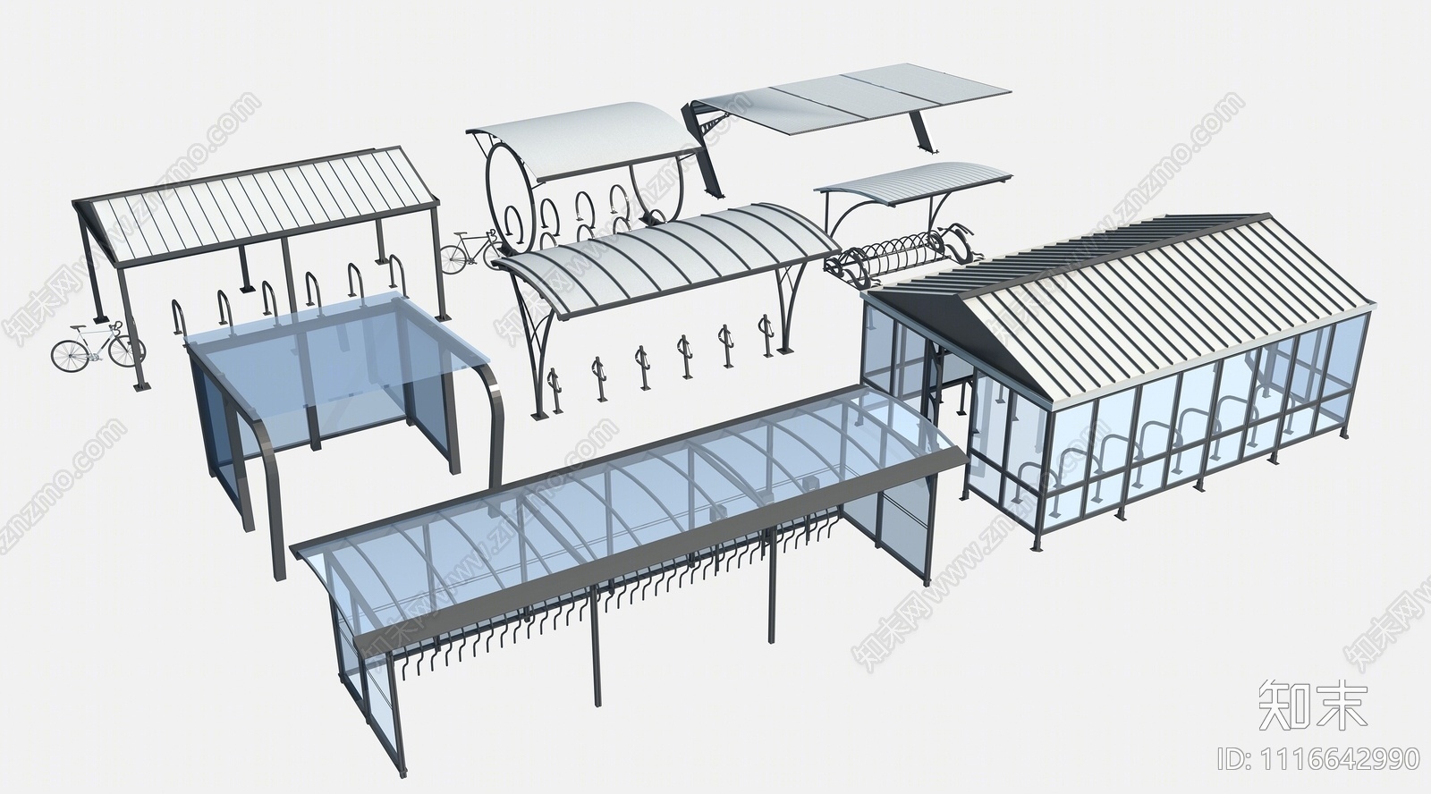 现代自行车棚3D模型下载【ID:1116642990】